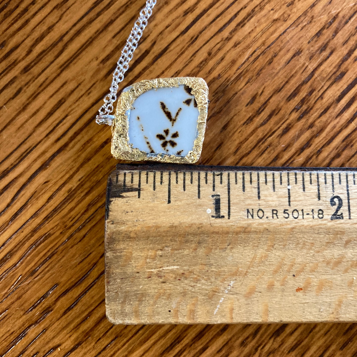 Broken Pottery Artisan Made Floral Pendant Sierra Stoneware Plate Handcrafted Necklace 3/4 in x 3/4 in