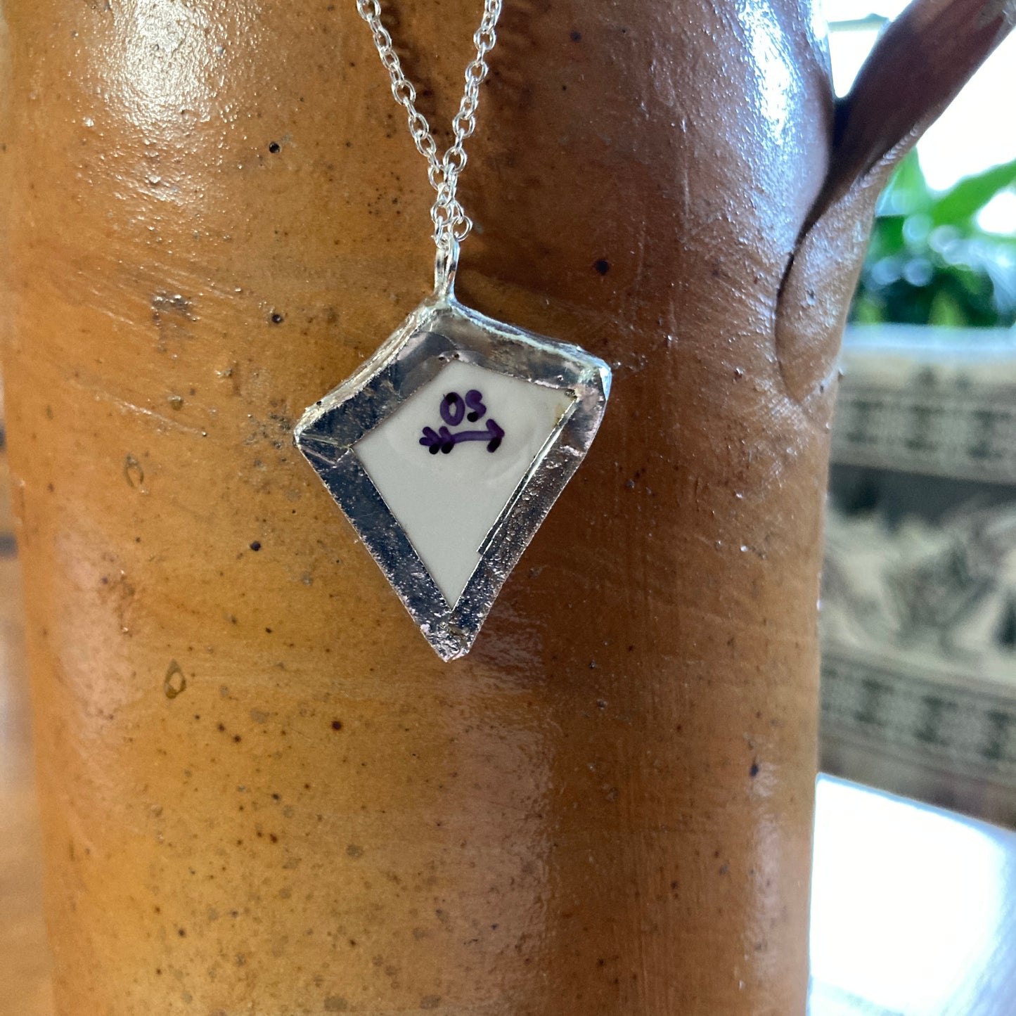 Broken Pottery Artisan Made Flower Pendant Studio Nova Plate Handcrafted Necklace 1 in x 1 1/8 in
