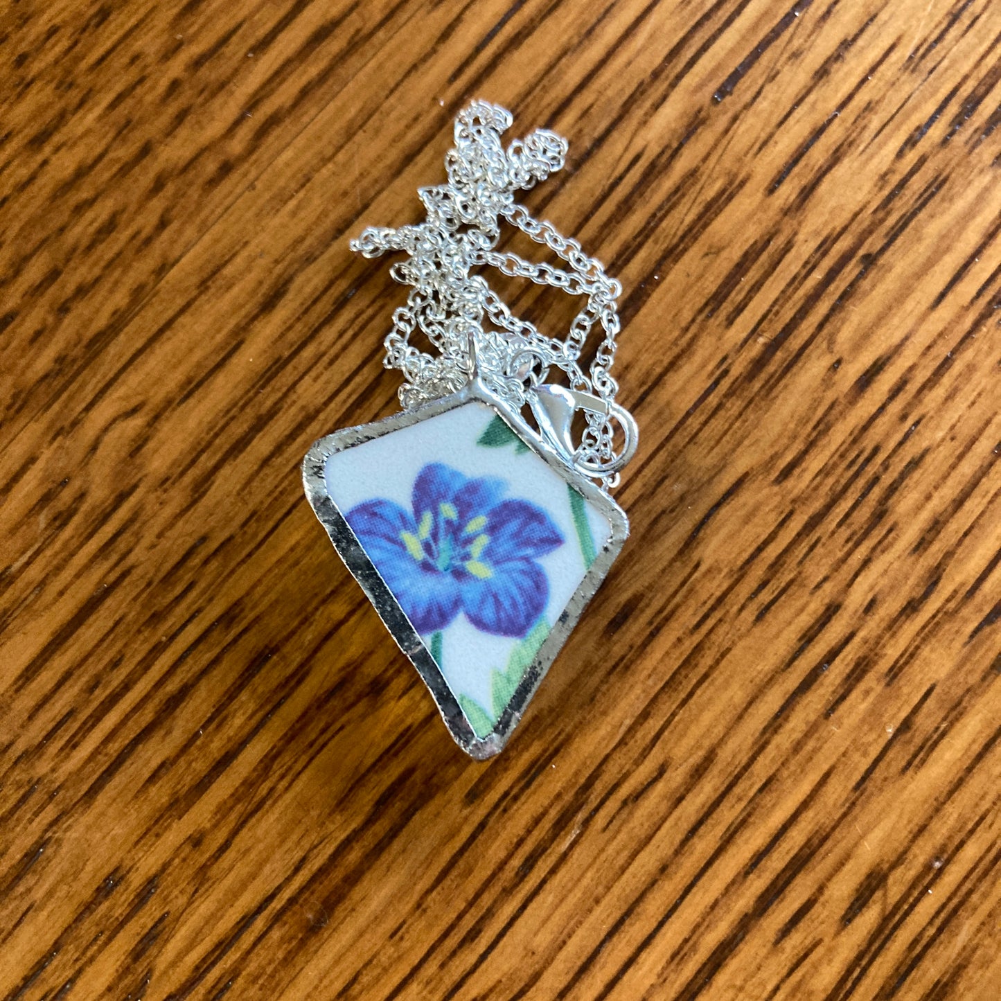 Broken Pottery Artisan Made Flower Pendant Studio Nova Plate Handcrafted Necklace 1 in x 1 1/8 in