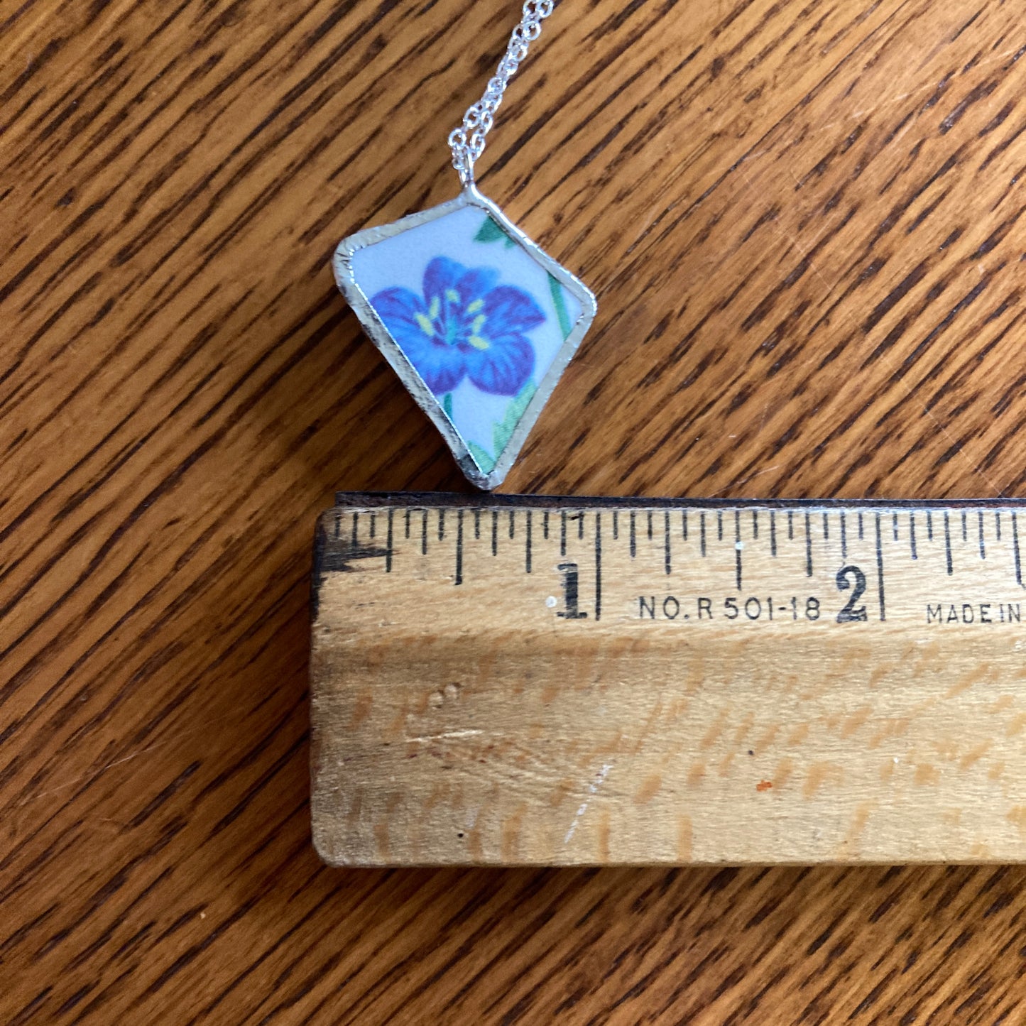 Broken Pottery Artisan Made Flower Pendant Studio Nova Plate Handcrafted Necklace 1 in x 1 1/8 in