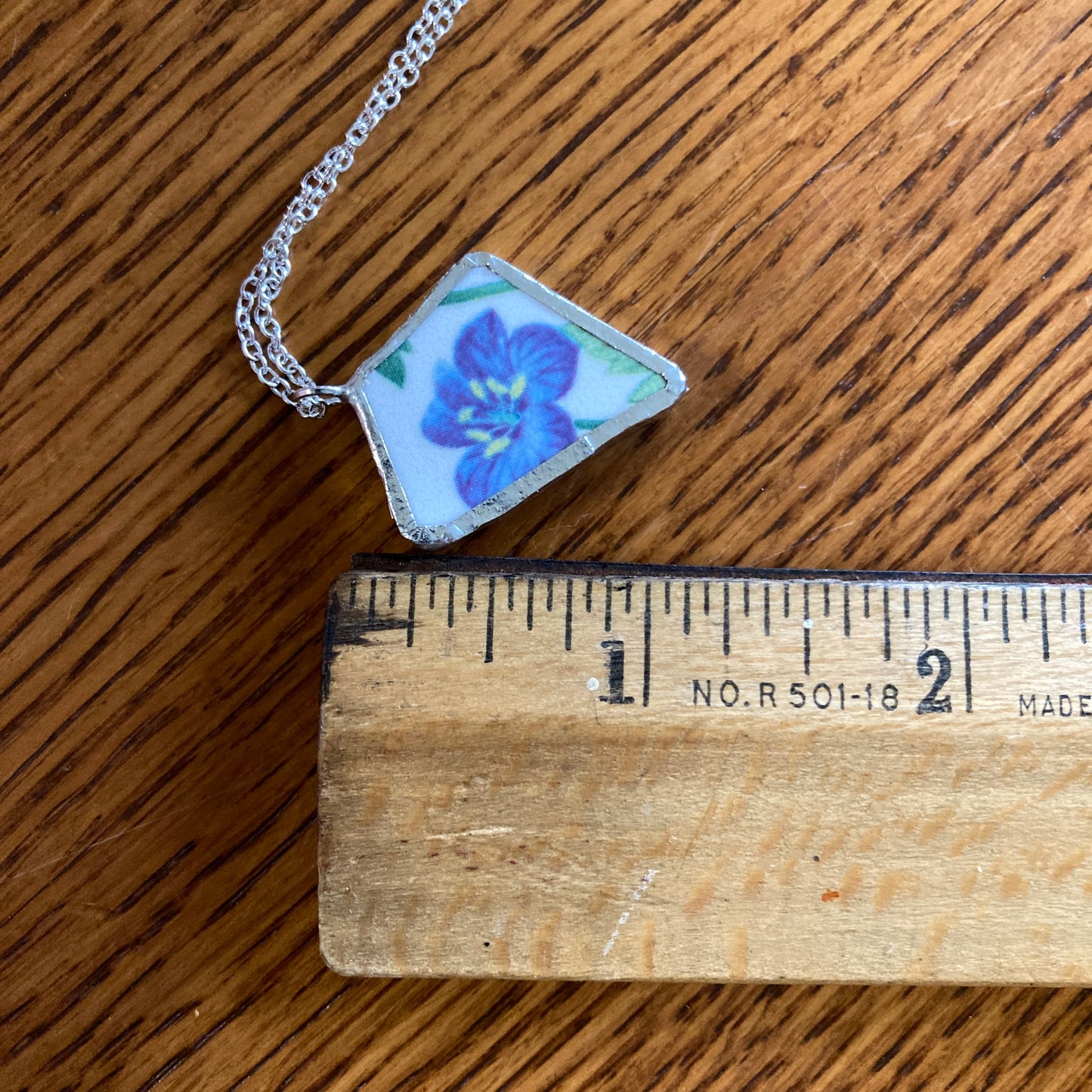 Broken Pottery Artisan Made Flower Pendant Studio Nova Plate Handcrafted Necklace 1 in x 1 1/8 in