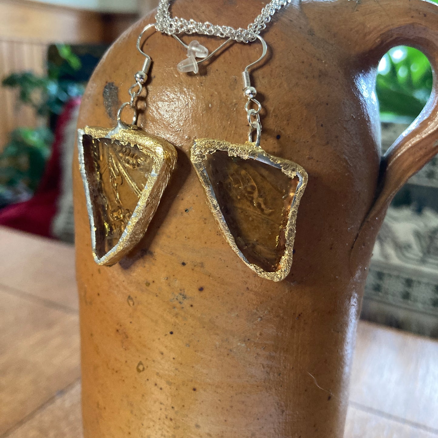 Artisan Made Dangle Earrings Yellow Depression Glass Plate Handcrafted Earrings