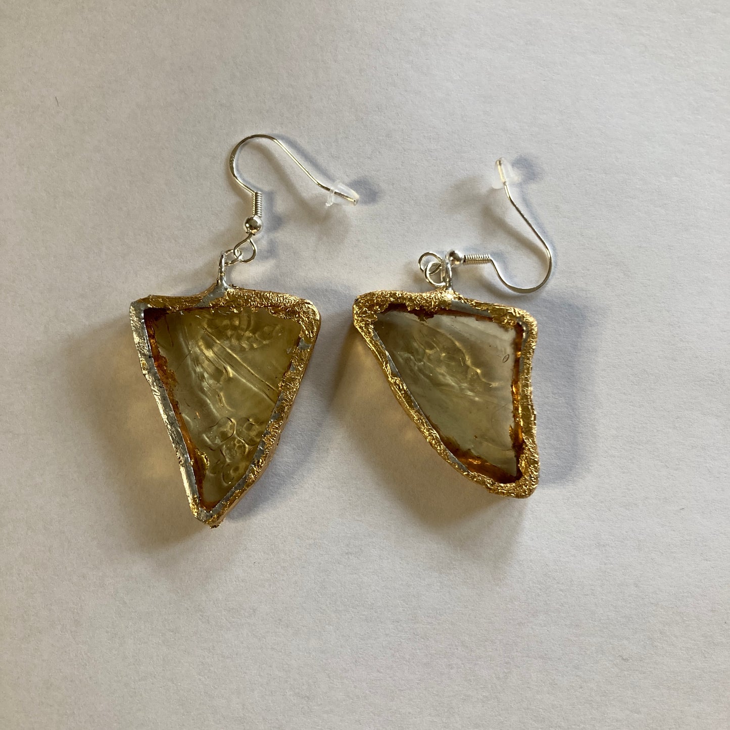Artisan Made Dangle Earrings Yellow Depression Glass Plate Handcrafted Earrings