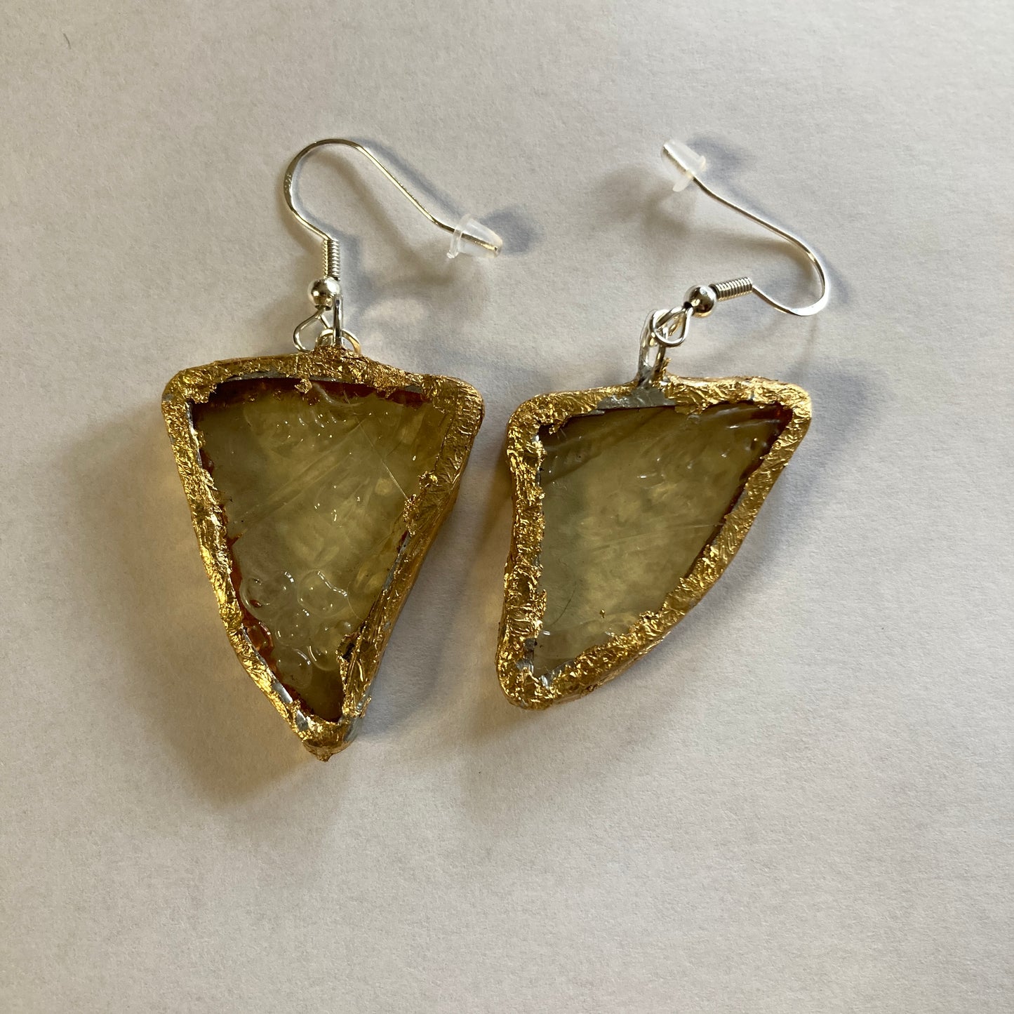 Artisan Made Dangle Earrings Yellow Depression Glass Plate Handcrafted Earrings