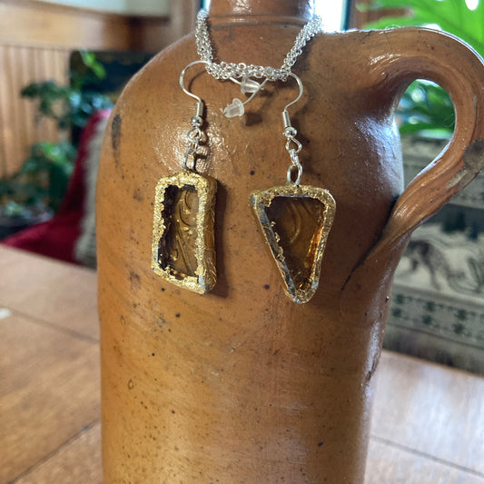 Artisan Made Dangle Earrings Yellow Depression Glass Plate Handcrafted Earrings