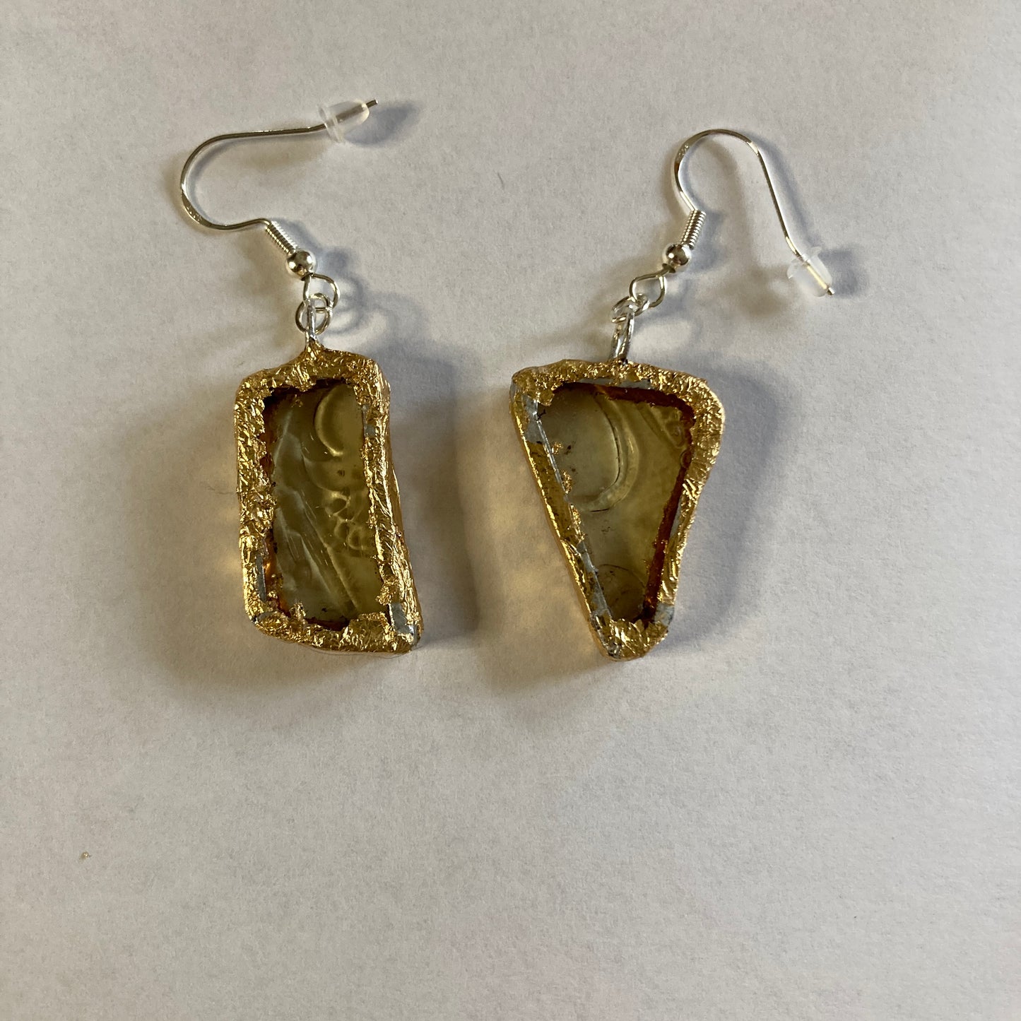 Artisan Made Dangle Earrings Yellow Depression Glass Plate Handcrafted Earrings