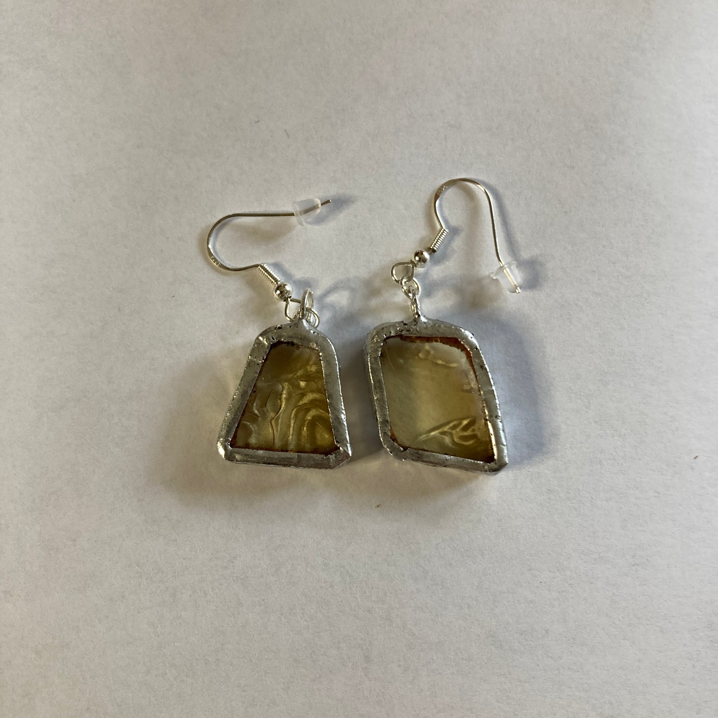 Artisan Made Dangle Earrings Yellow Depression Glass Plate Handcrafted Earrings