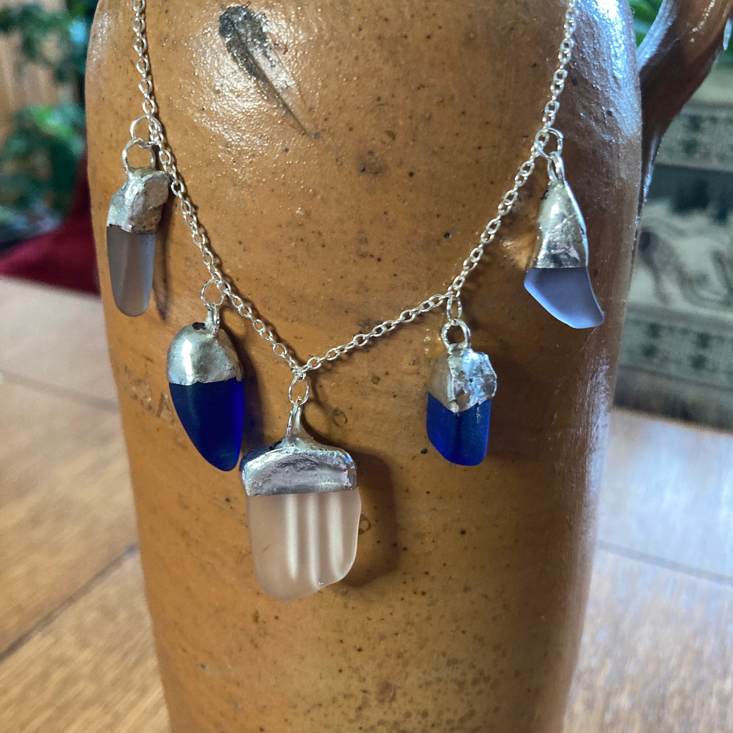 Erie Glass Artisan Made Multi Pendant Necklace Purple Blue And Pink Glass Handcrafted Jewelry