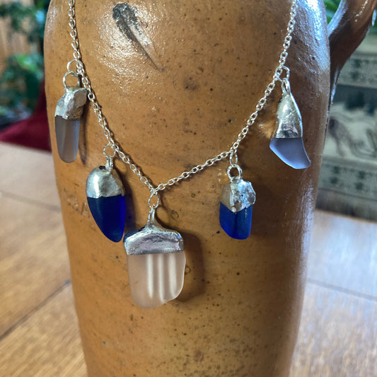Erie Glass Artisan Made Multi Pendant Necklace Purple Blue And Pink Glass Handcrafted Jewelry