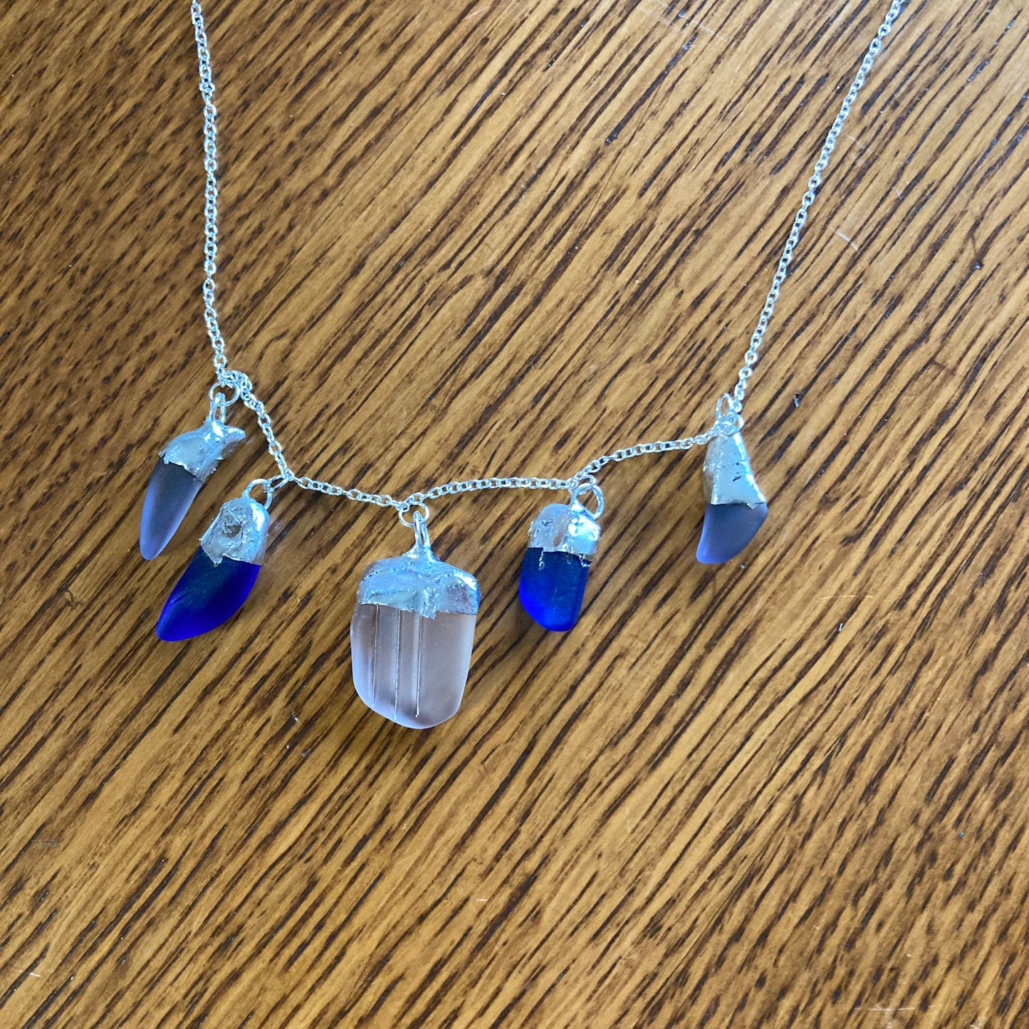 Erie Glass Artisan Made Multi Pendant Necklace Purple Blue And Pink Glass Handcrafted Jewelry