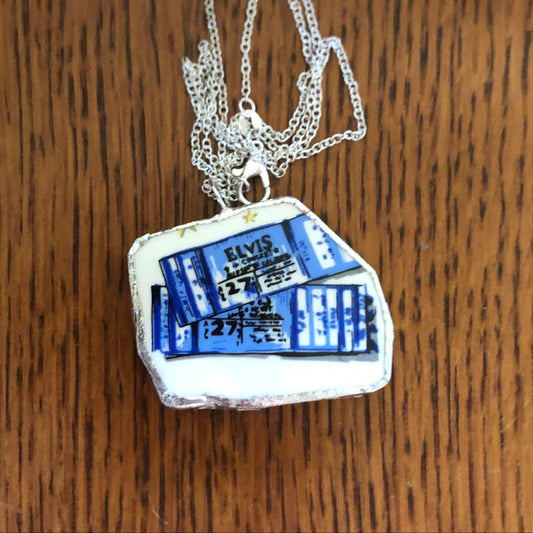 Broken Pottery Artisan Made Pendant Elvis Collector Plate Handcrafted Necklace 1.5in x 1.25in