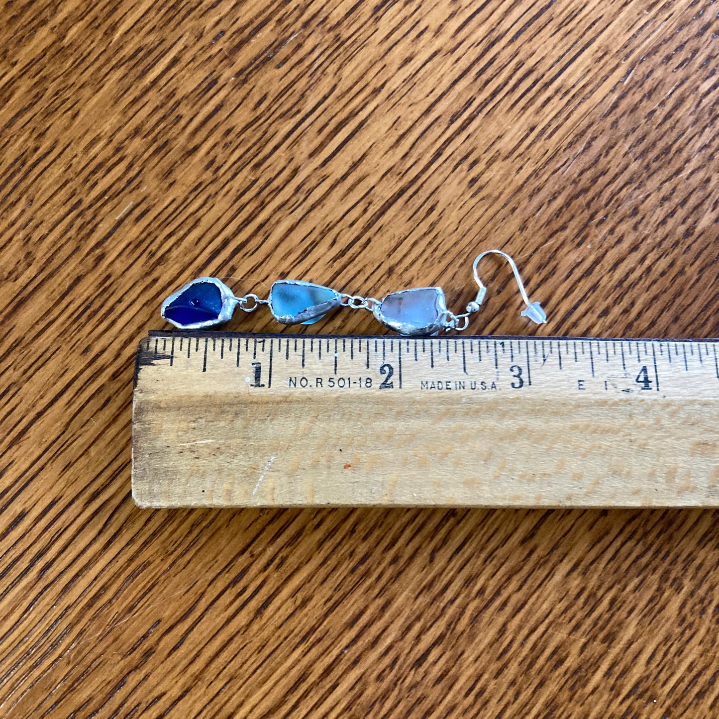 Erie Glass Artisan Made Frosted Light Blue And Blue Pendant And Dangle Earring Set Handcrafted Jewelry Set