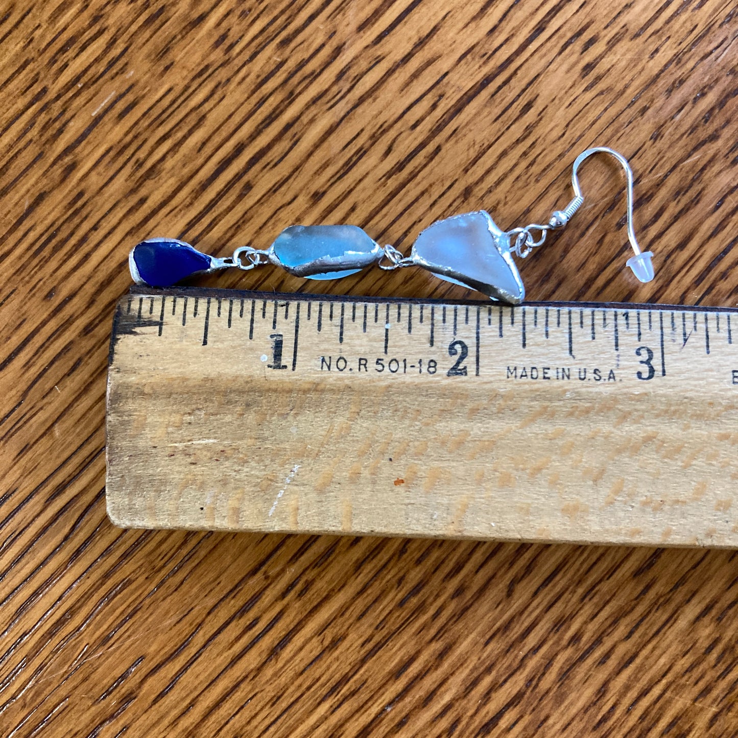 Erie Glass Artisan Made Frosted Light Blue And Blue Pendant And Dangle Earring Set Handcrafted Jewelry Set