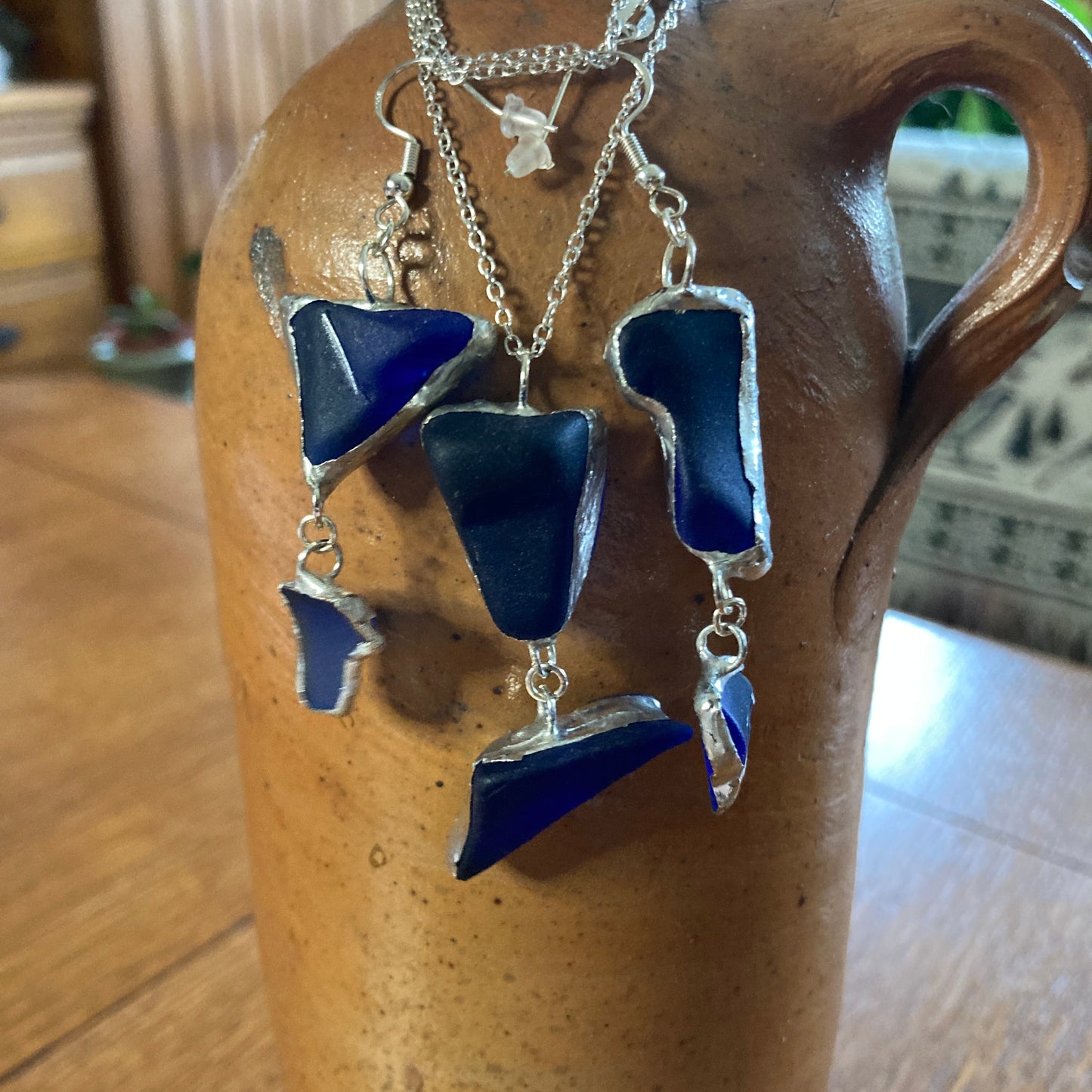 Erie Glass Artisan Made Blue Pendant And Dangle Earring Set Handcrafted Jewelry Set