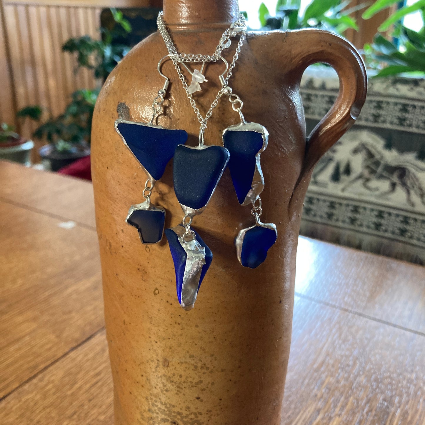 Erie Glass Artisan Made Blue Pendant And Dangle Earring Set Handcrafted Jewelry Set
