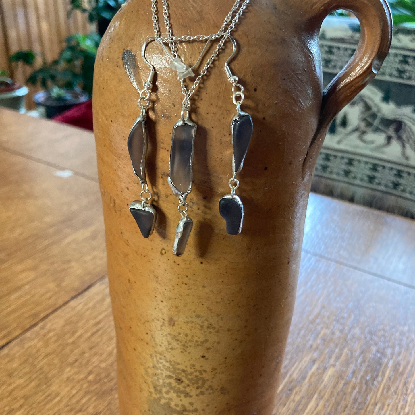 Erie Glass Artisan Made Purple Pendant And Dangle Earring Set Handcrafted Jewelry Set