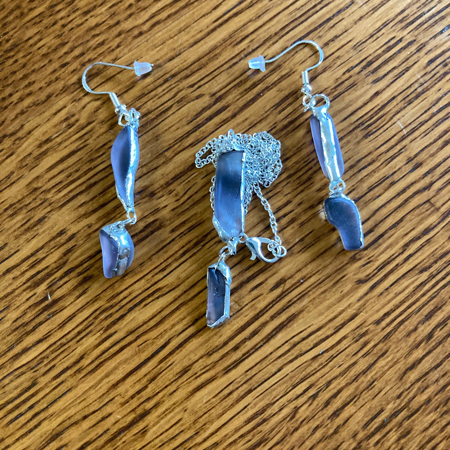 Erie Glass Artisan Made Purple Pendant And Dangle Earring Set Handcrafted Jewelry Set
