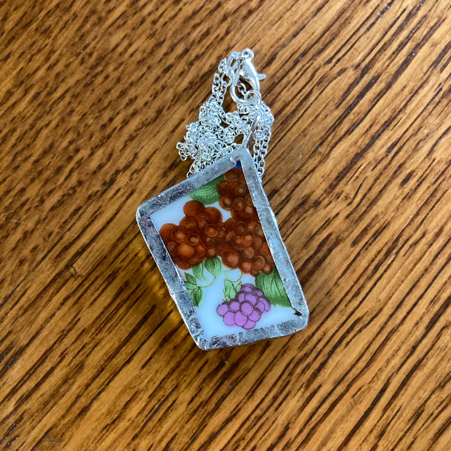 Broken Pottery Artisan Made Raspberry Pendant Fruit Plate Handcrafted Necklace 1 3/8 in x 1.5 in