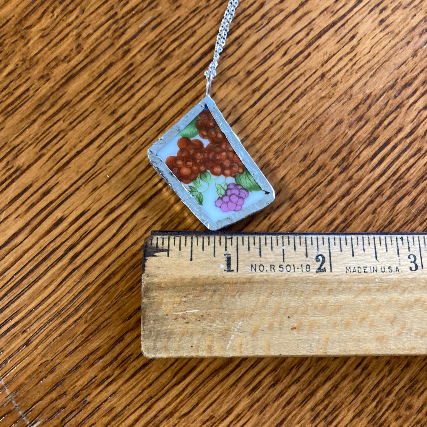 Broken Pottery Artisan Made Raspberry Pendant Fruit Plate Handcrafted Necklace 1 3/8 in x 1.5 in