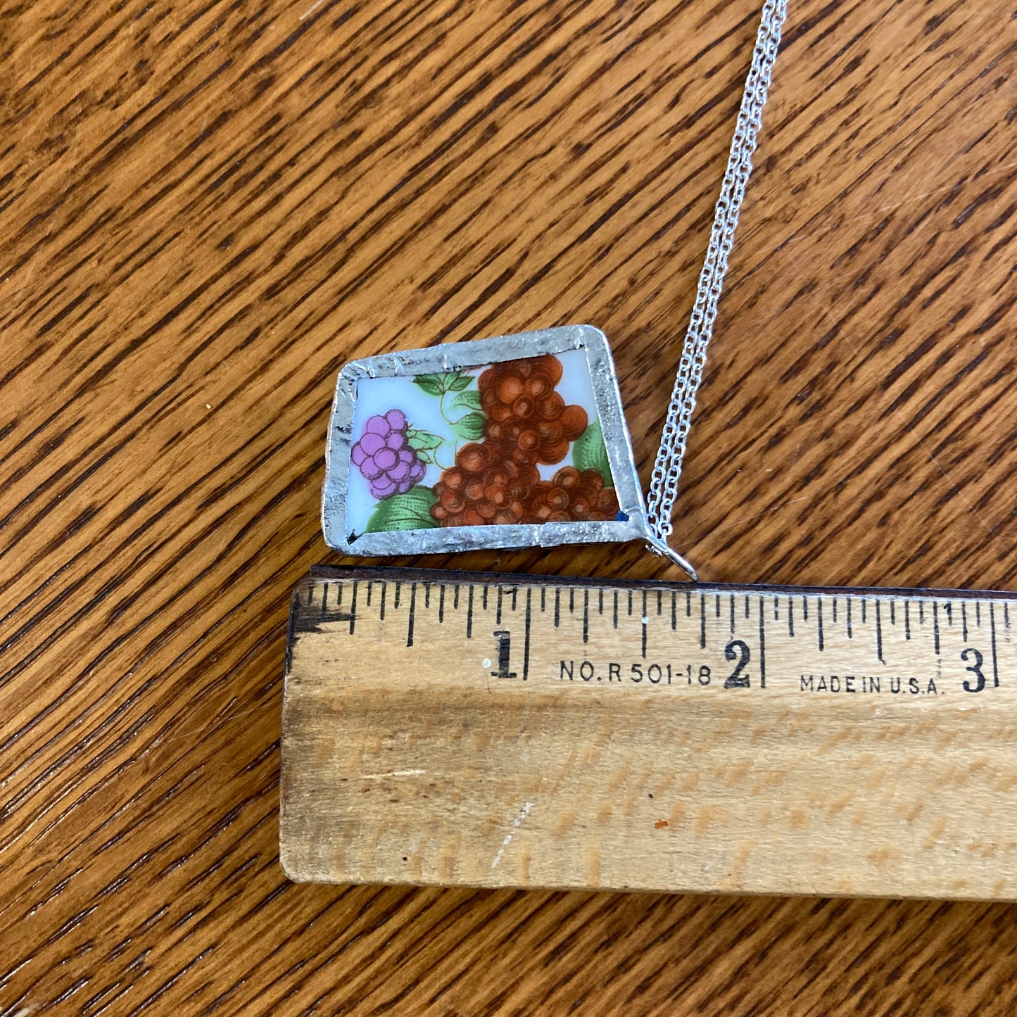 Broken Pottery Artisan Made Raspberry Pendant Fruit Plate Handcrafted Necklace 1 3/8 in x 1.5 in