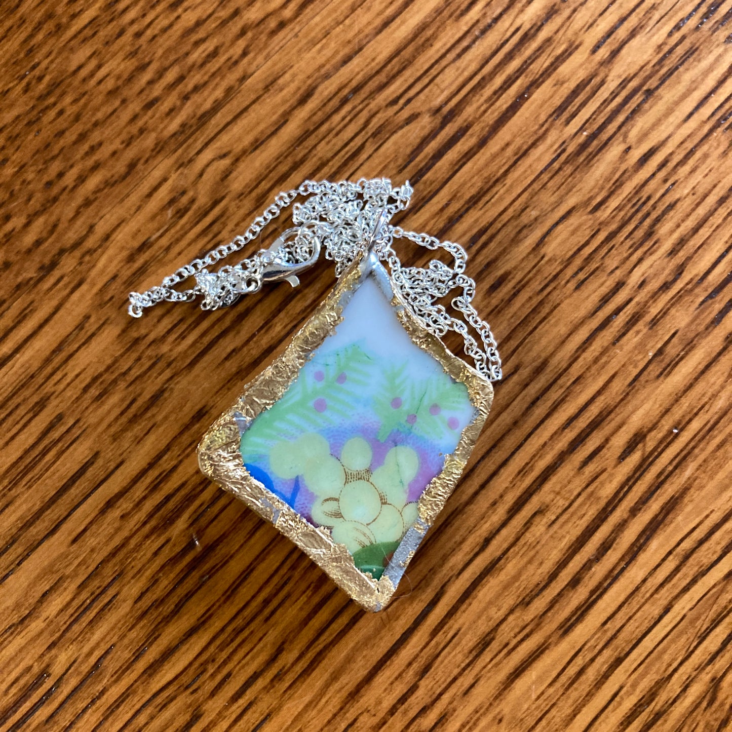 Broken Pottery Artisan Made Grape Pendant Fruit Plate Handcrafted Necklace 1.5 in x 1.75 in