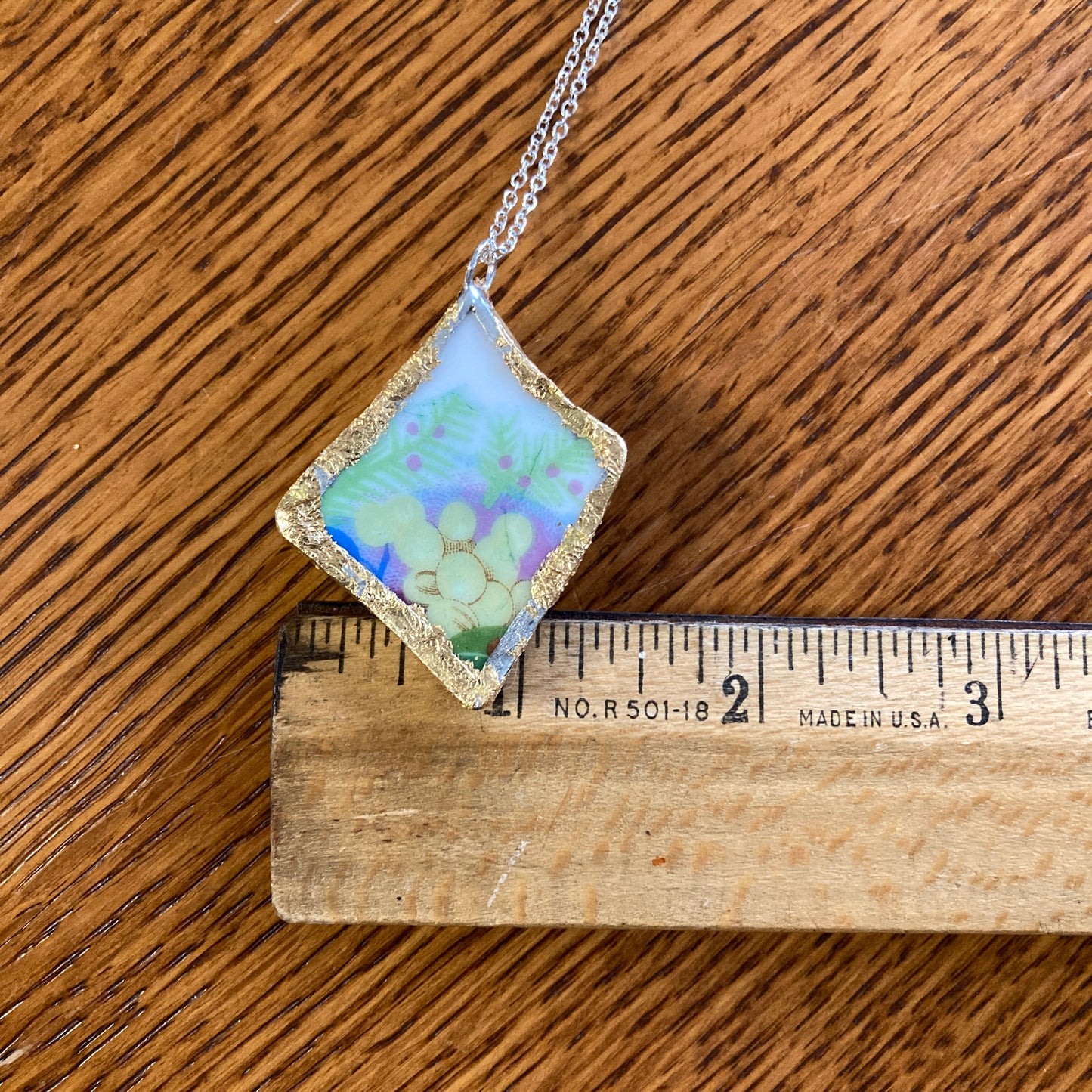 Broken Pottery Artisan Made Grape Pendant Fruit Plate Handcrafted Necklace 1.5 in x 1.75 in