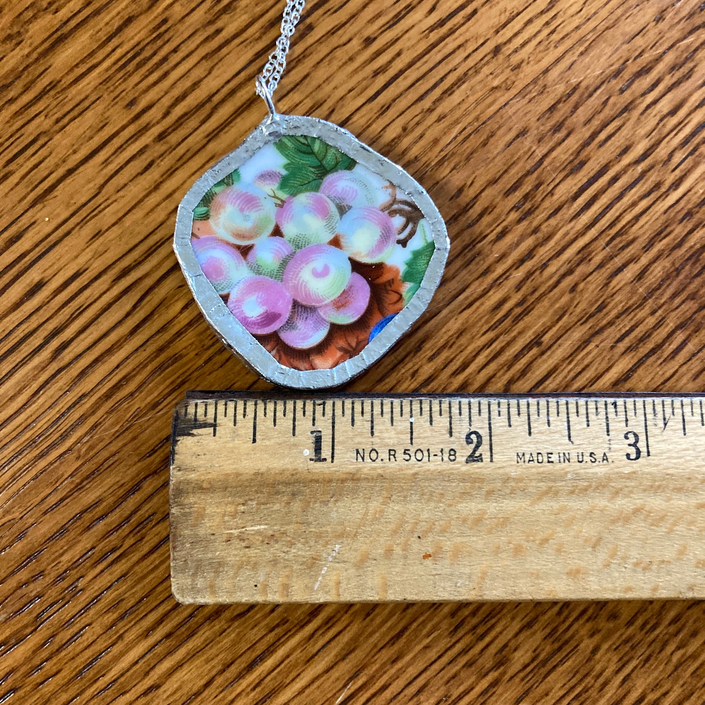 Broken Pottery Artisan Made Grape Pendant Fruit Plate Handcrafted Necklace 1.75 in x 1.75 in