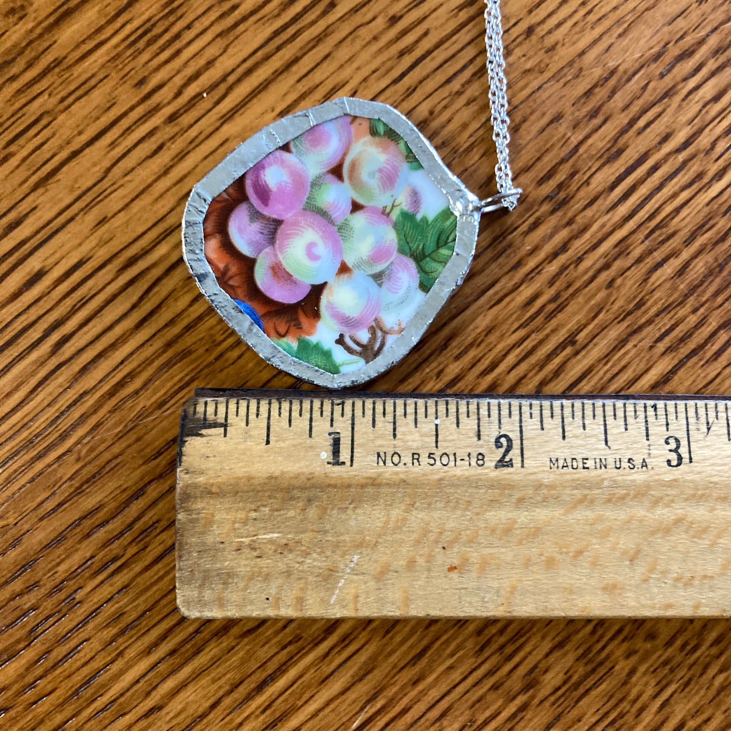 Broken Pottery Artisan Made Grape Pendant Fruit Plate Handcrafted Necklace 1.75 in x 1.75 in