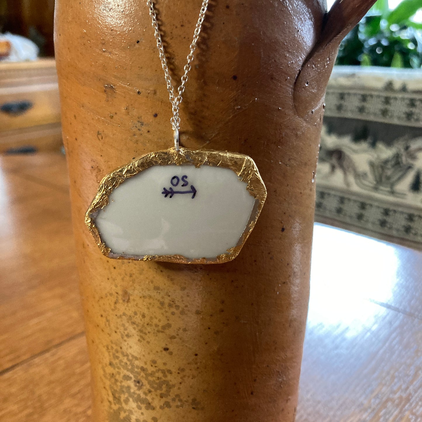 Broken Pottery Artisan Made Pear Pendant Fruit Plate Handcrafted Necklace 2 in x 1.25 in