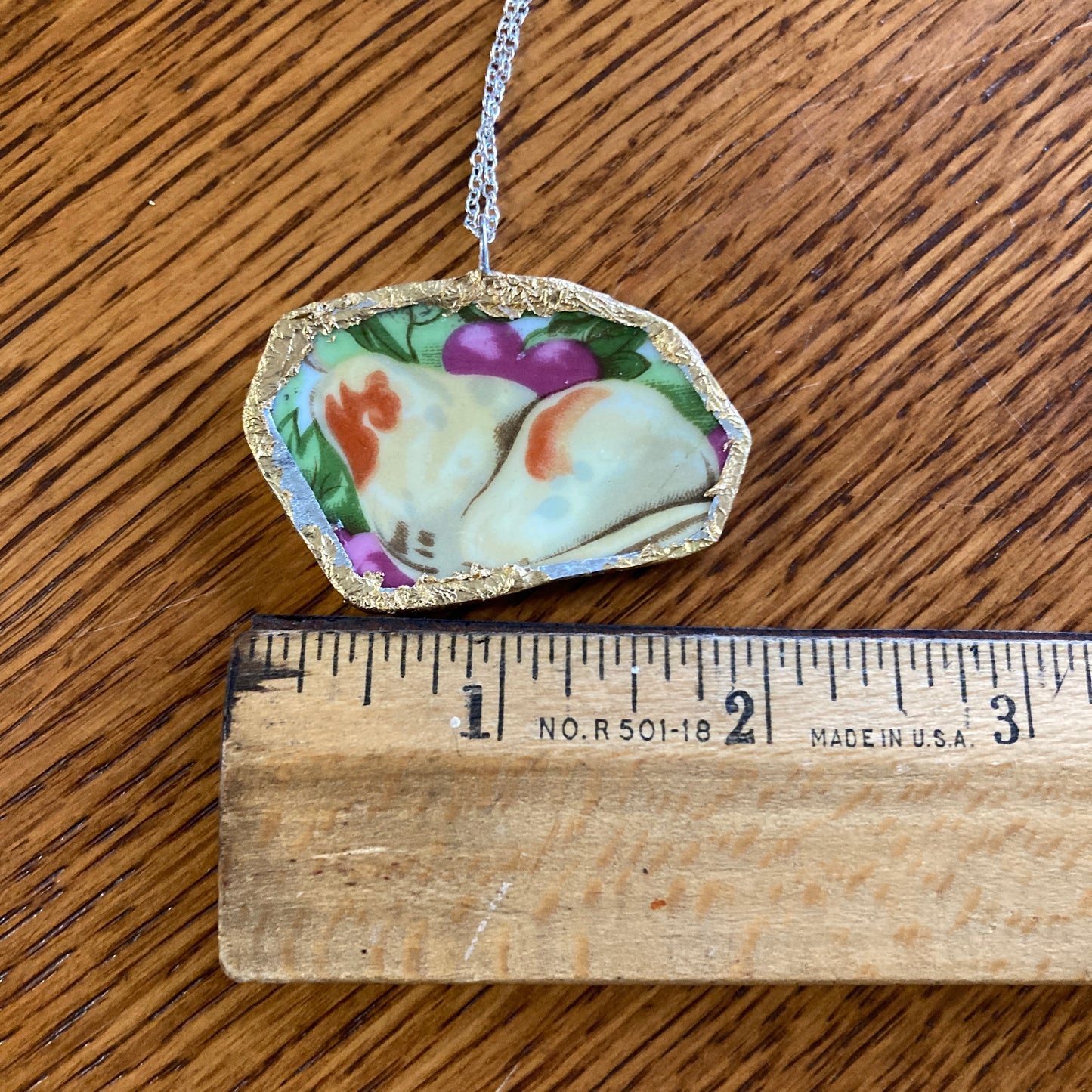 Broken Pottery Artisan Made Pear Pendant Fruit Plate Handcrafted Necklace 2 in x 1.25 in