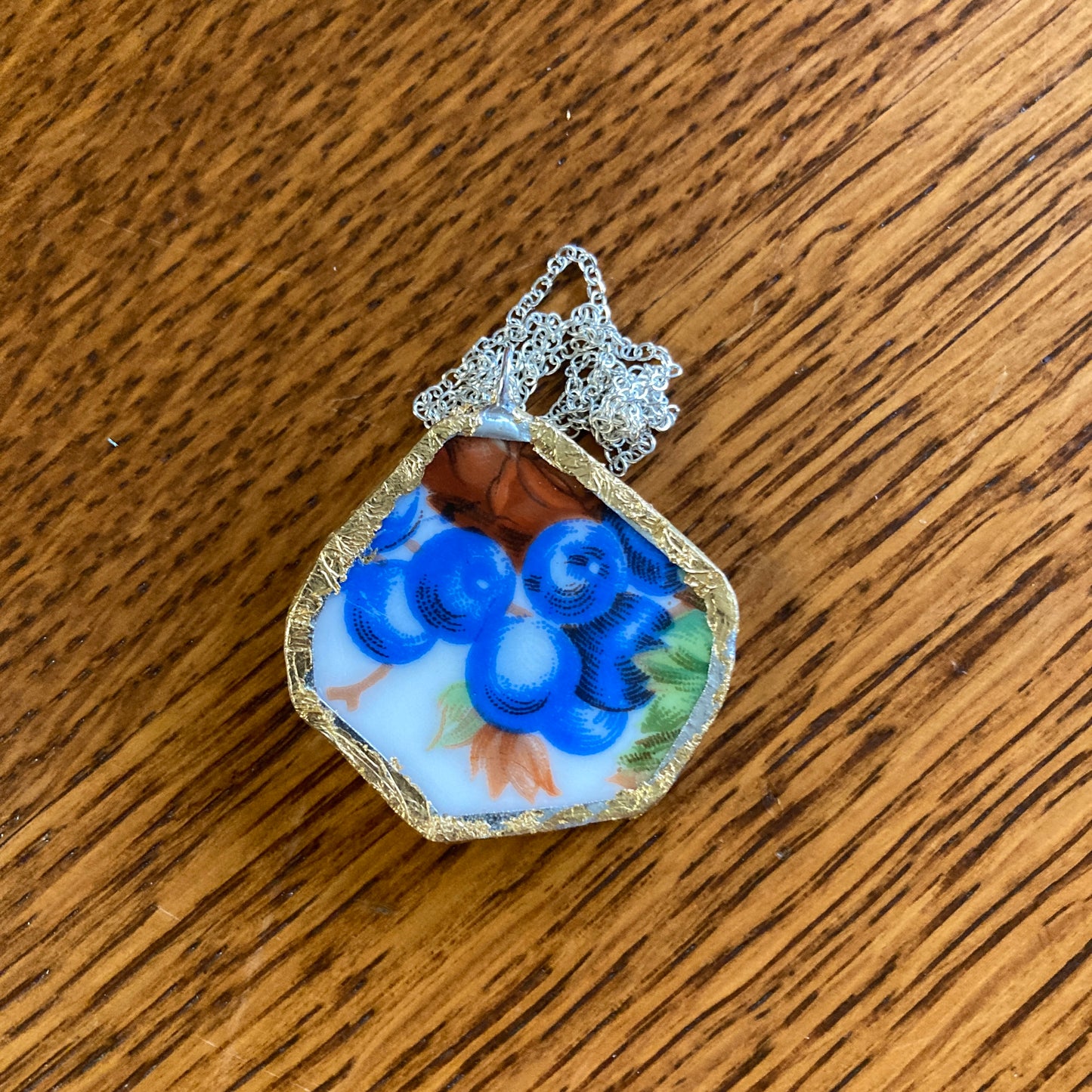Broken Pottery Artisan Made Grape Pendant Fruit Plate Handcrafted Necklace 1.5 in x 1 7/8 in