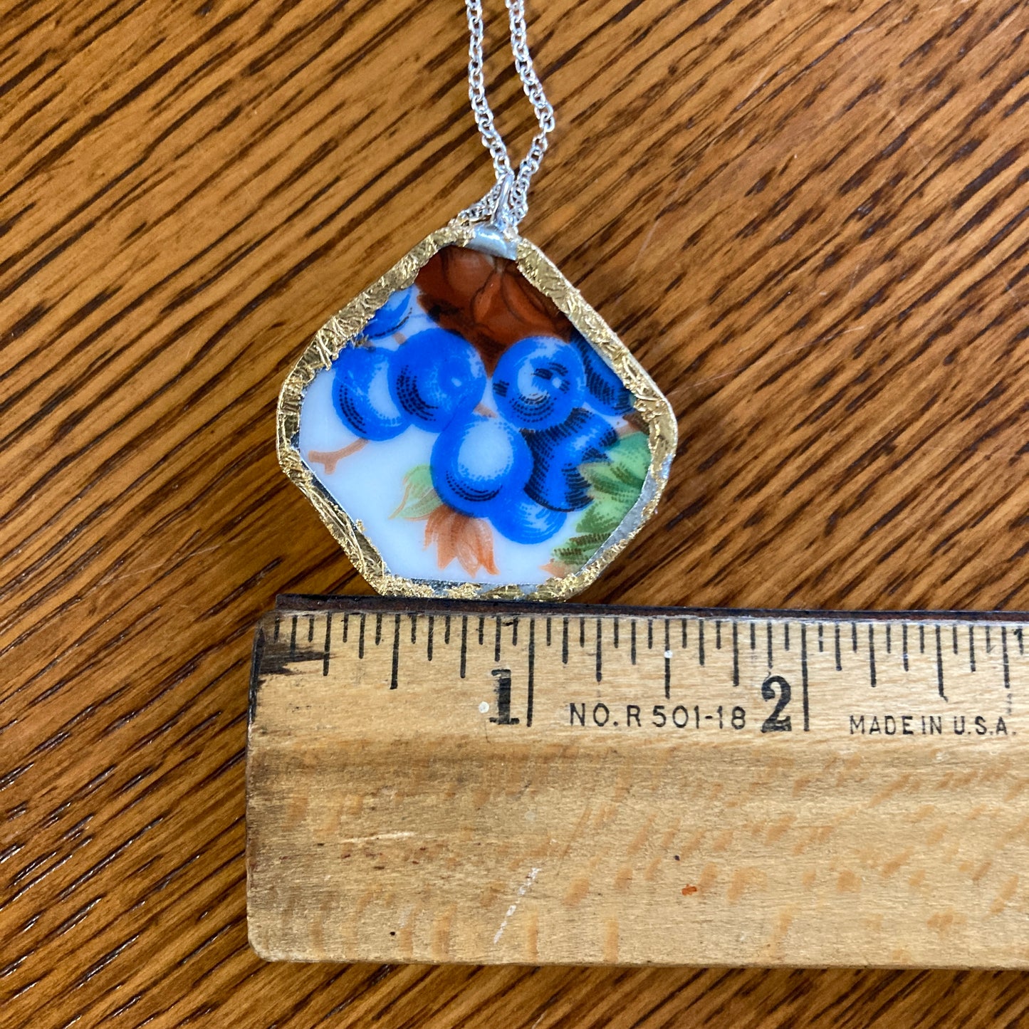 Broken Pottery Artisan Made Grape Pendant Fruit Plate Handcrafted Necklace 1.5 in x 1 7/8 in