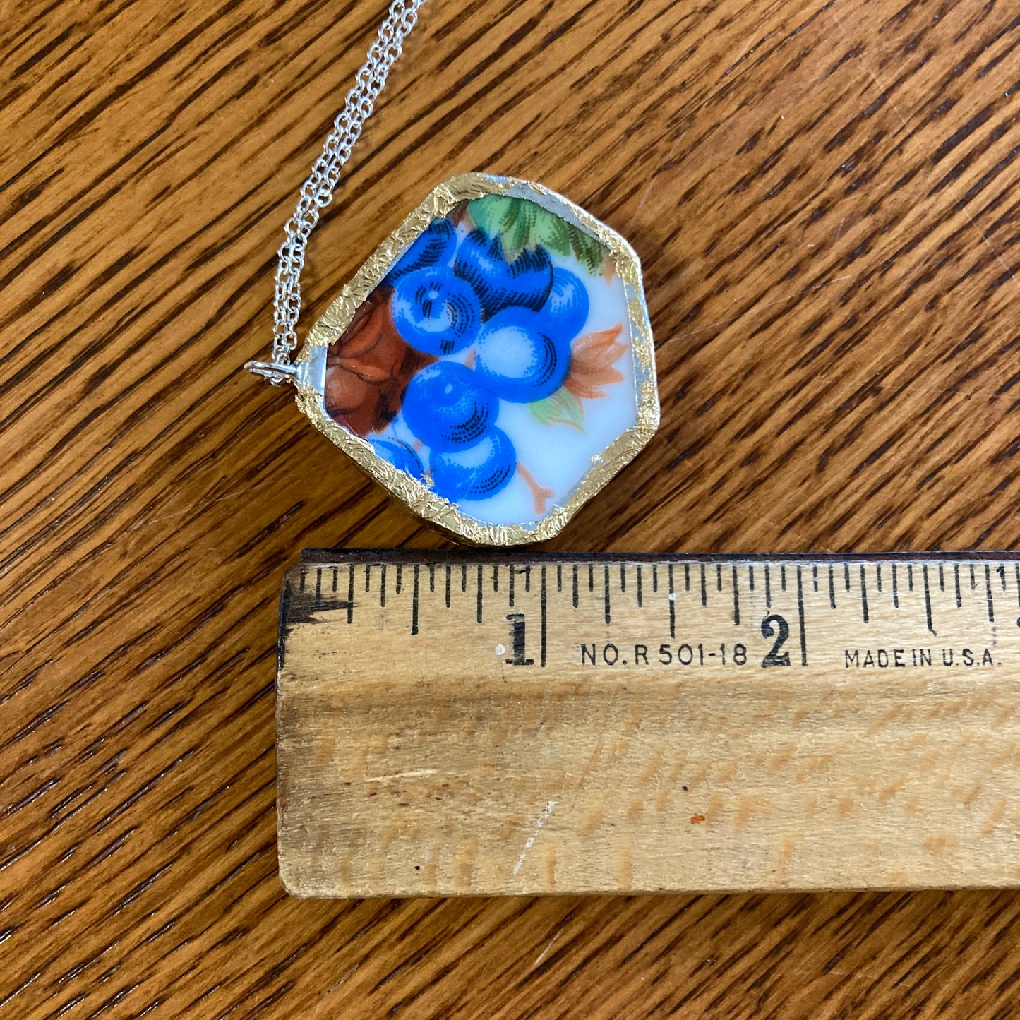 Broken Pottery Artisan Made Grape Pendant Fruit Plate Handcrafted Necklace 1.5 in x 1 7/8 in