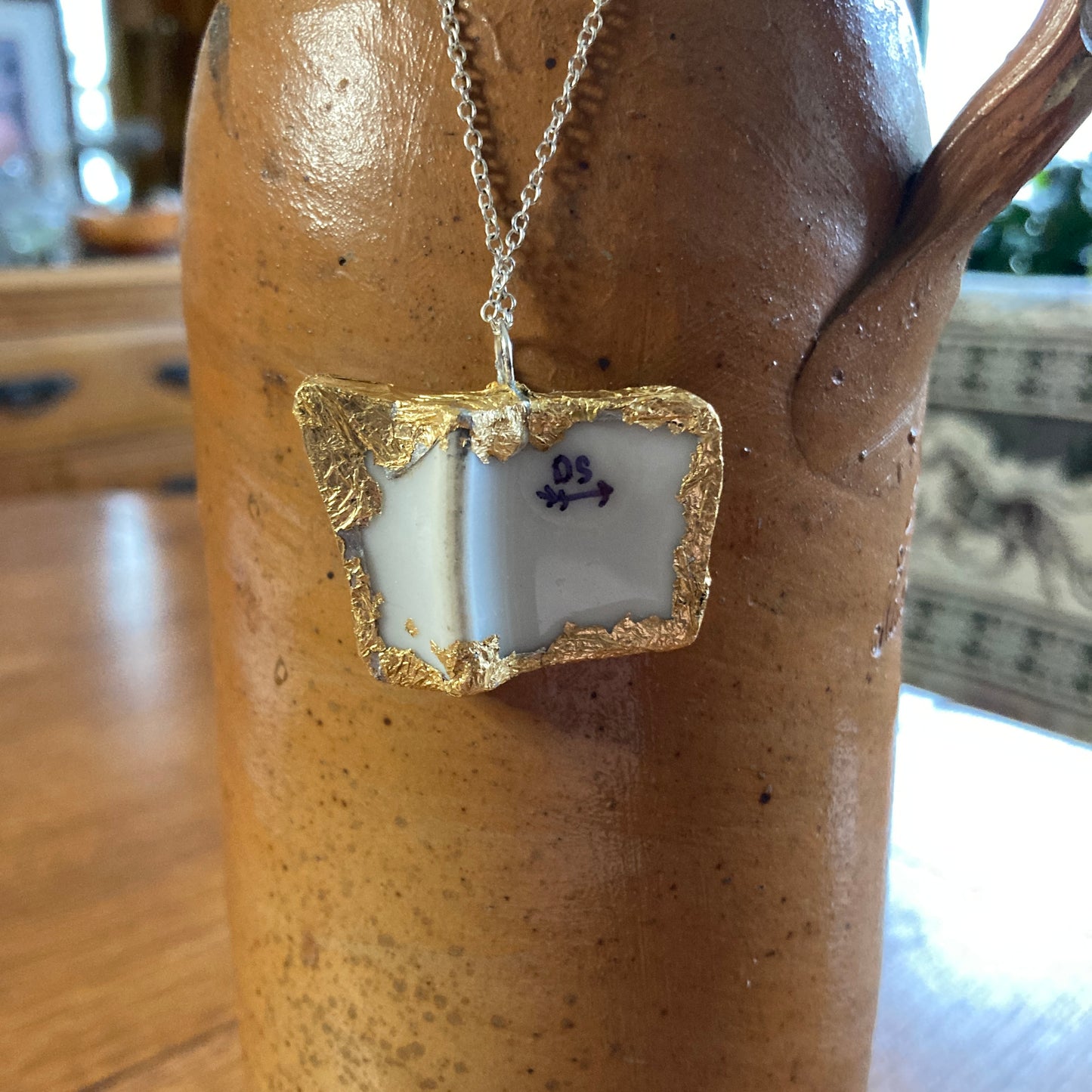 Broken Pottery Artisan Made Grape And Pineapple Pendant Fruit Plate Handcrafted Necklace 1.5 in x 1 in
