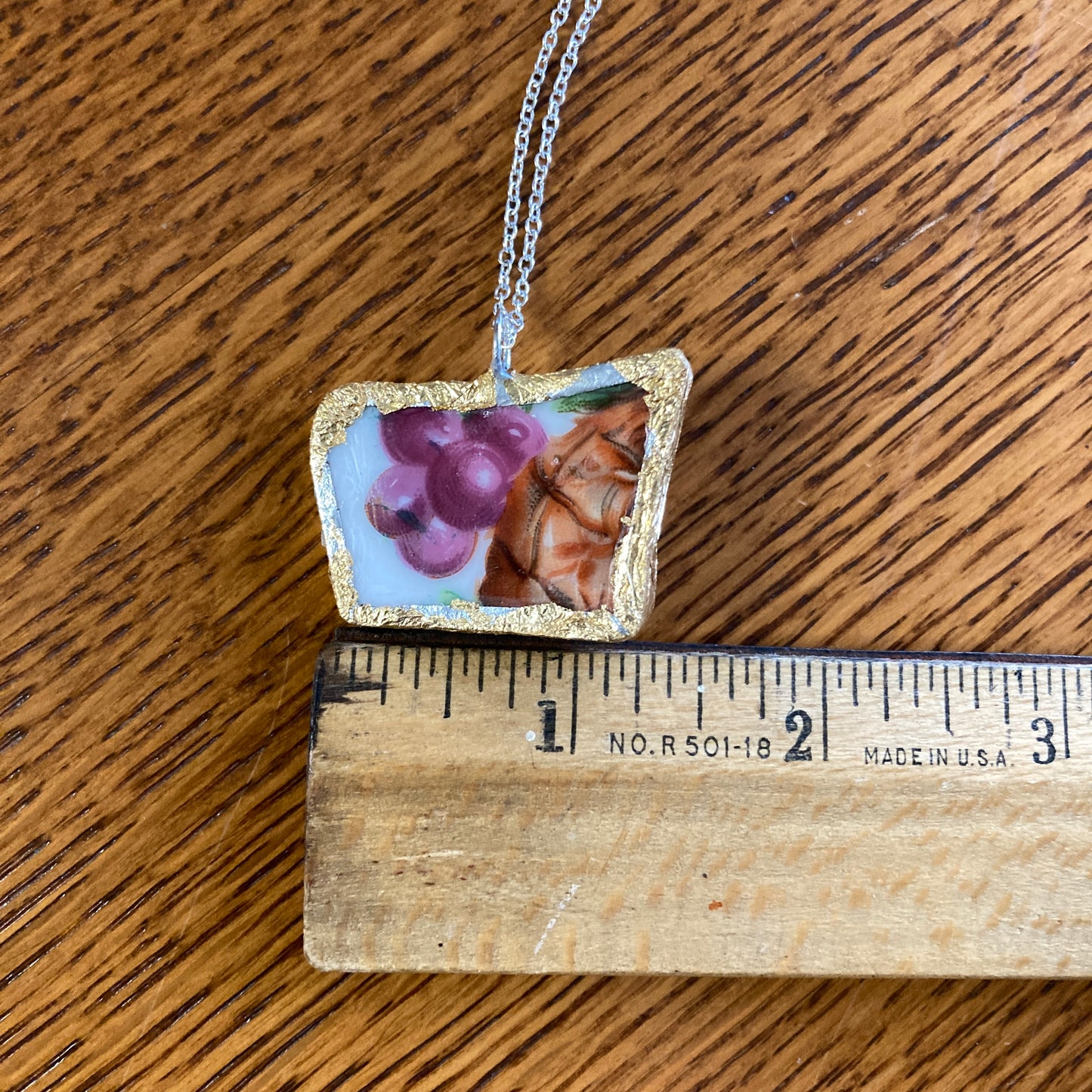 Broken Pottery Artisan Made Grape And Pineapple Pendant Fruit Plate Handcrafted Necklace 1.5 in x 1 in