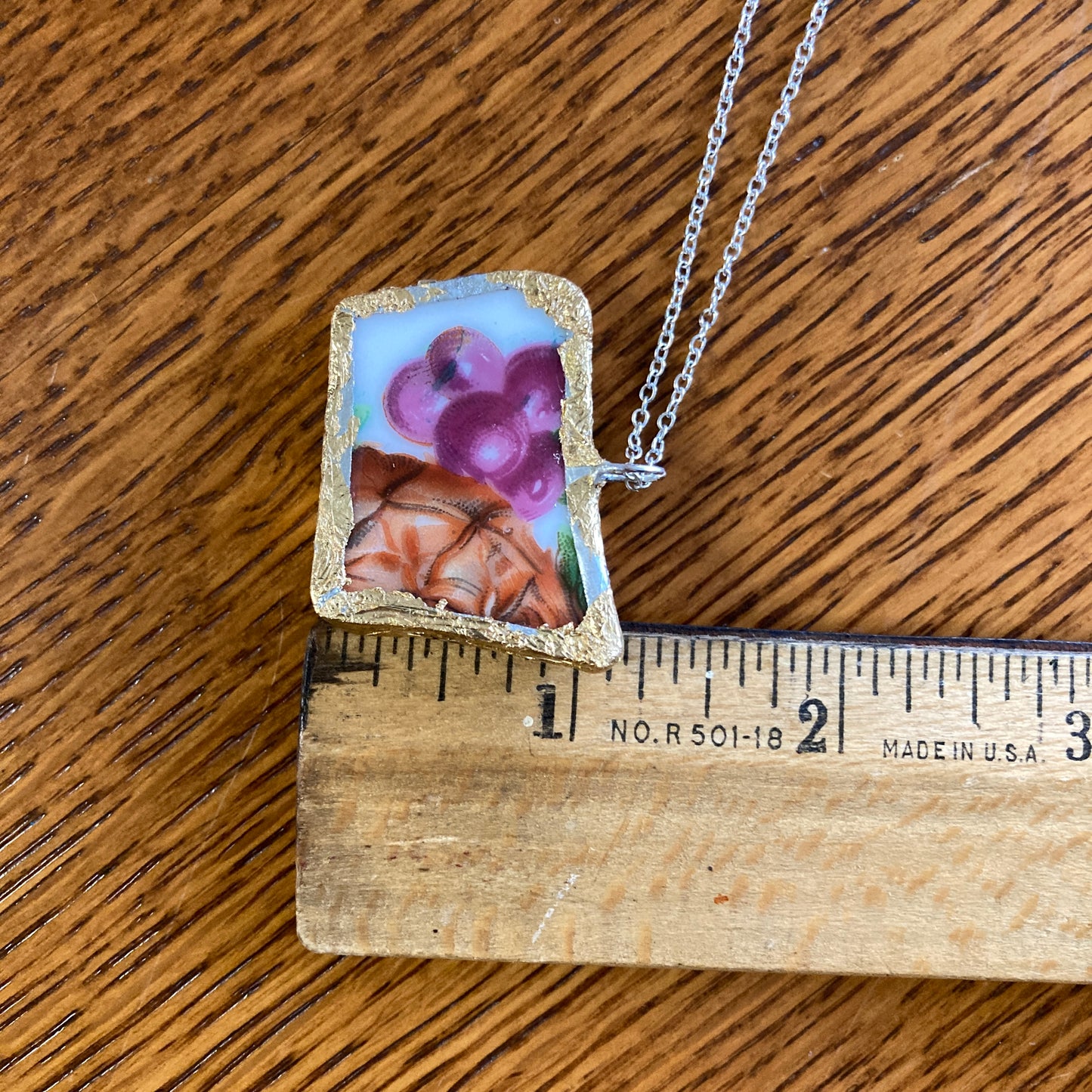 Broken Pottery Artisan Made Grape And Pineapple Pendant Fruit Plate Handcrafted Necklace 1.5 in x 1 in