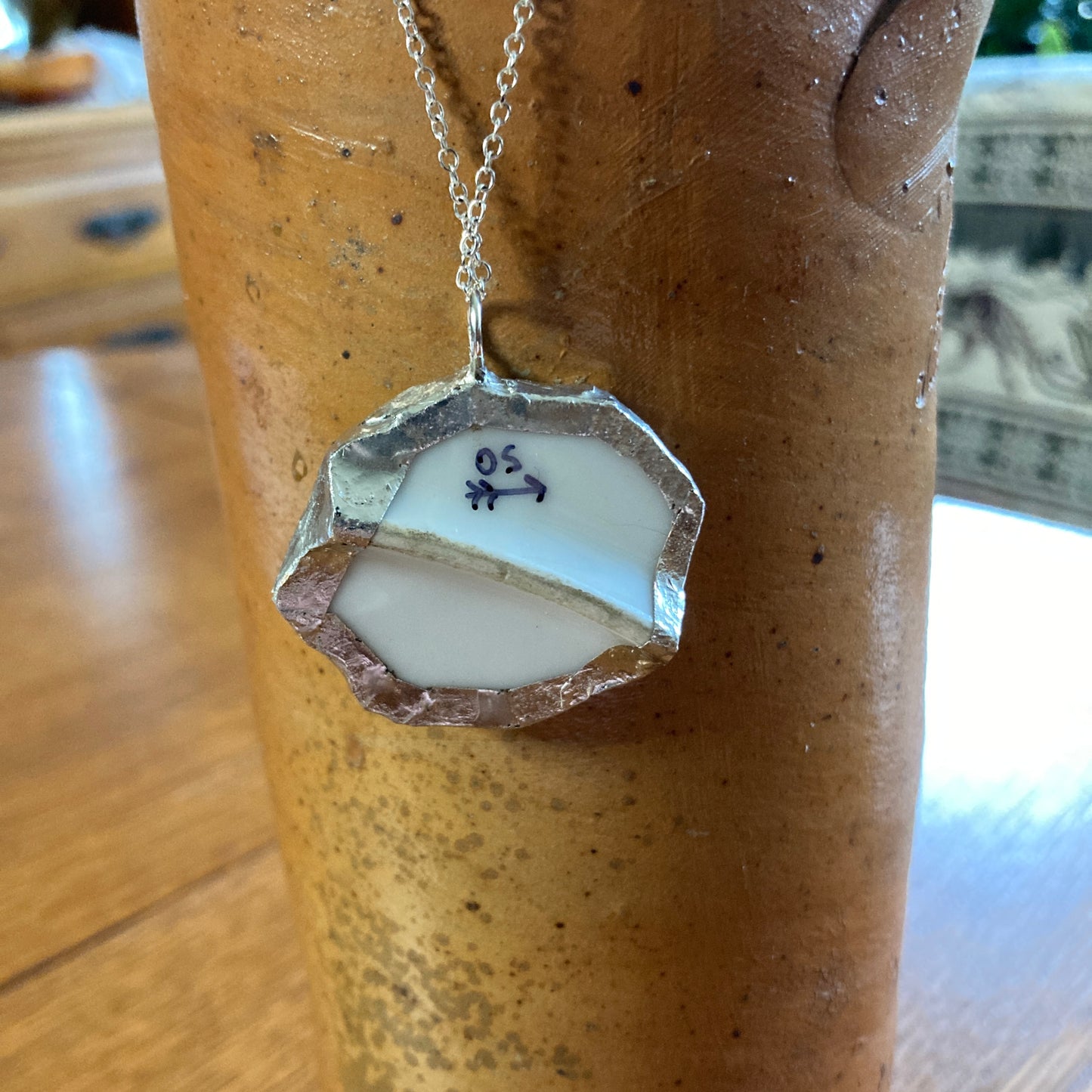 Broken Pottery Artisan Made Strawberry Pendant Fruit Plate Handcrafted Necklace 1.5 in x 1.25 in