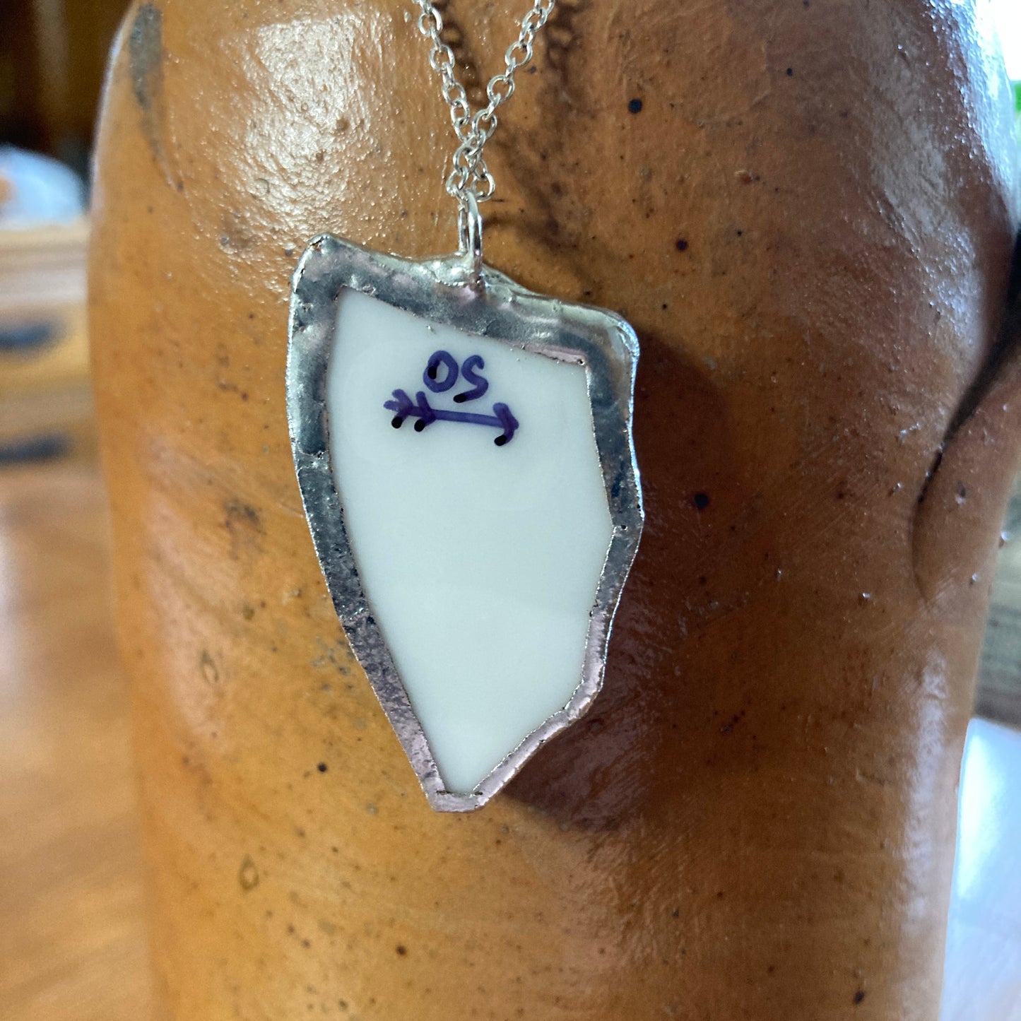 Broken Pottery Artisan Made Blackberry Pendant Fruit Plate Handcrafted Necklace 7/8 in x 1.5 in