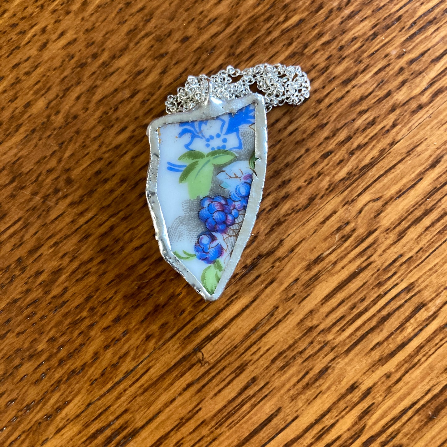Broken Pottery Artisan Made Blackberry Pendant Fruit Plate Handcrafted Necklace 7/8 in x 1.5 in