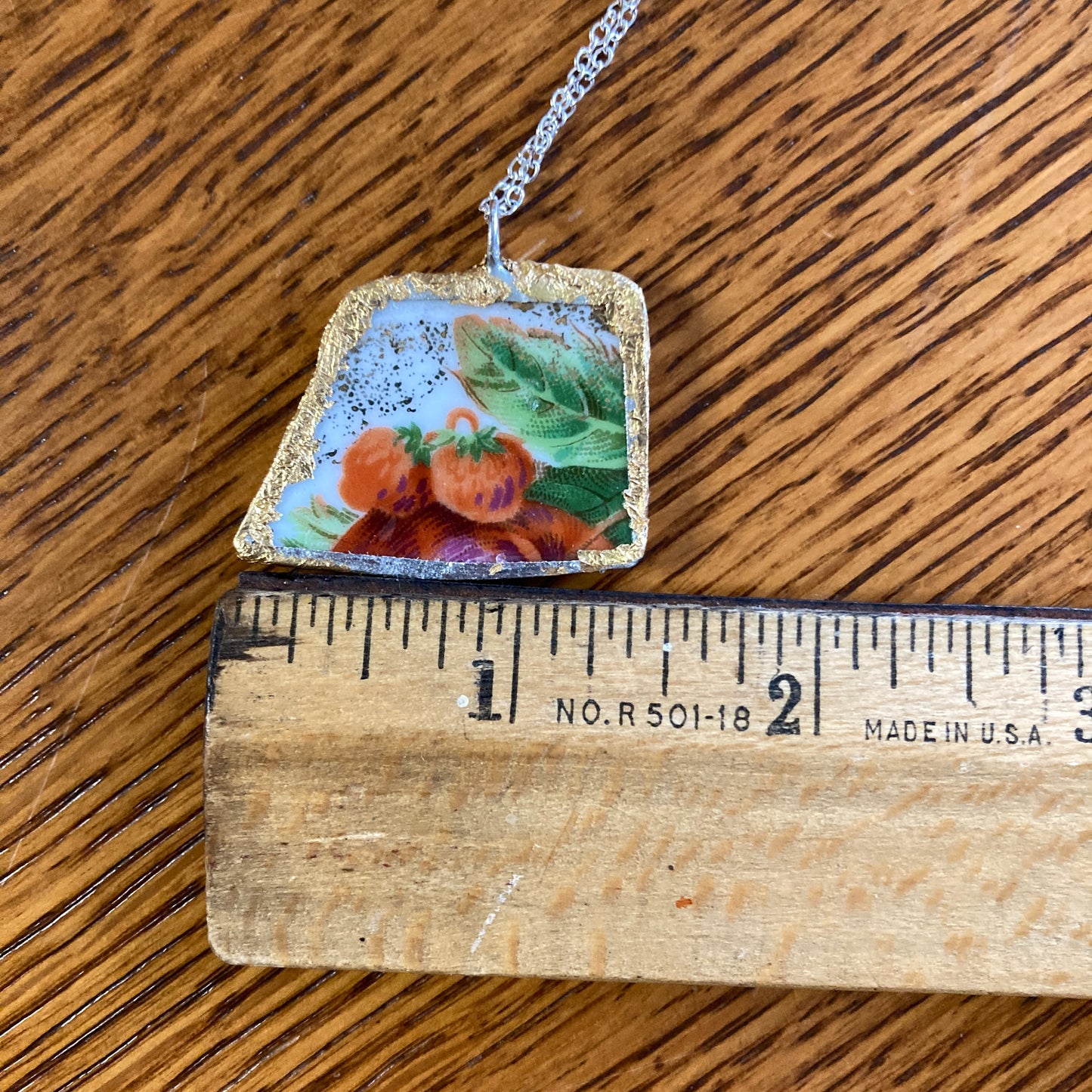 Broken Pottery Artisan Made Strawberry Pendant Fruit Plate Handcrafted Necklace 1 3/8 in x 1 in