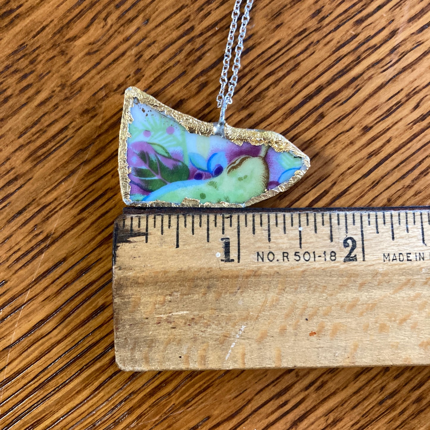 Broken Pottery Artisan Made Pear Pendant Fruit Plate Handcrafted Necklace 1 5/8 in x 1 in