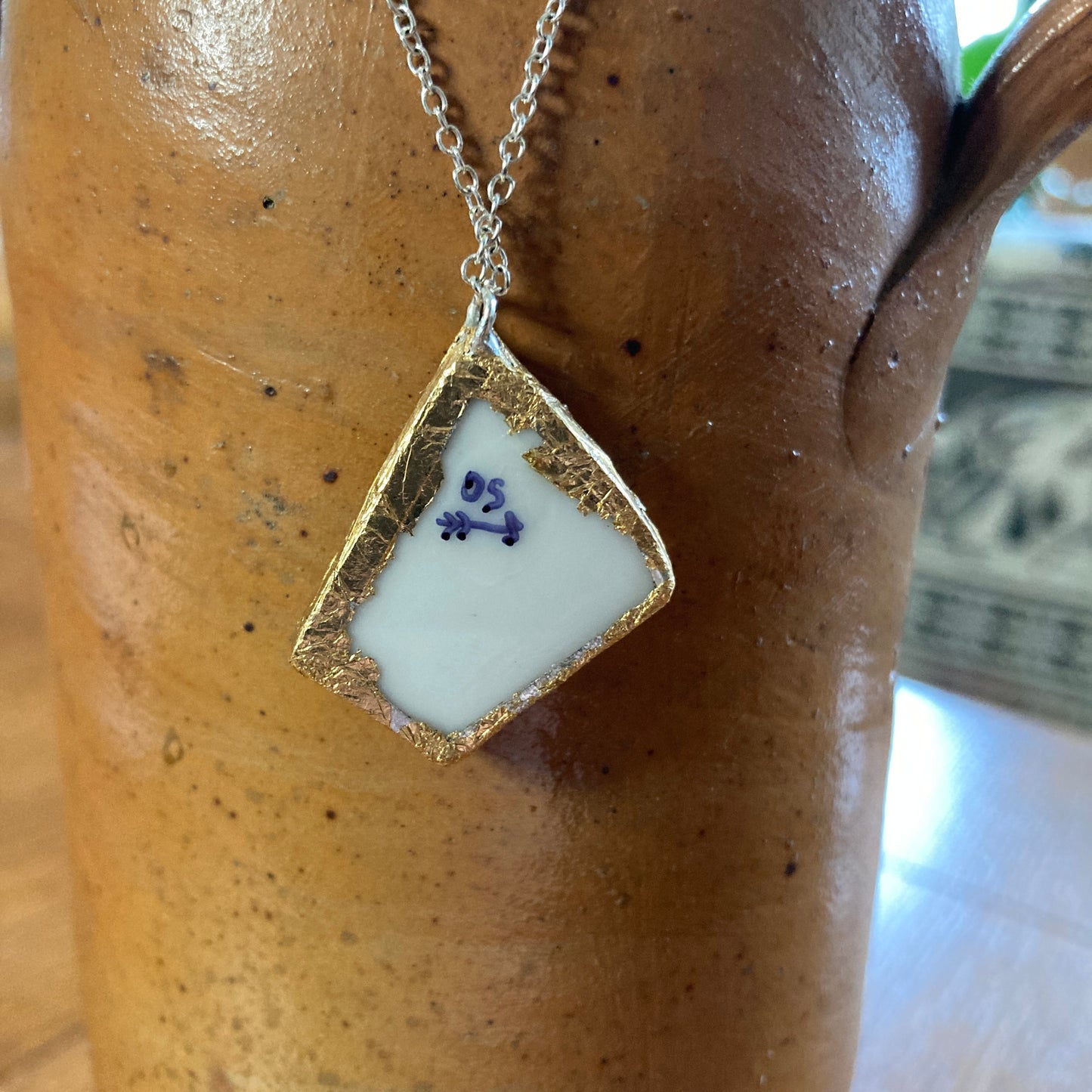 Broken Pottery Artisan Made Grape Pendant Fruit Plate Handcrafted Necklace 1 in x 1.25 in