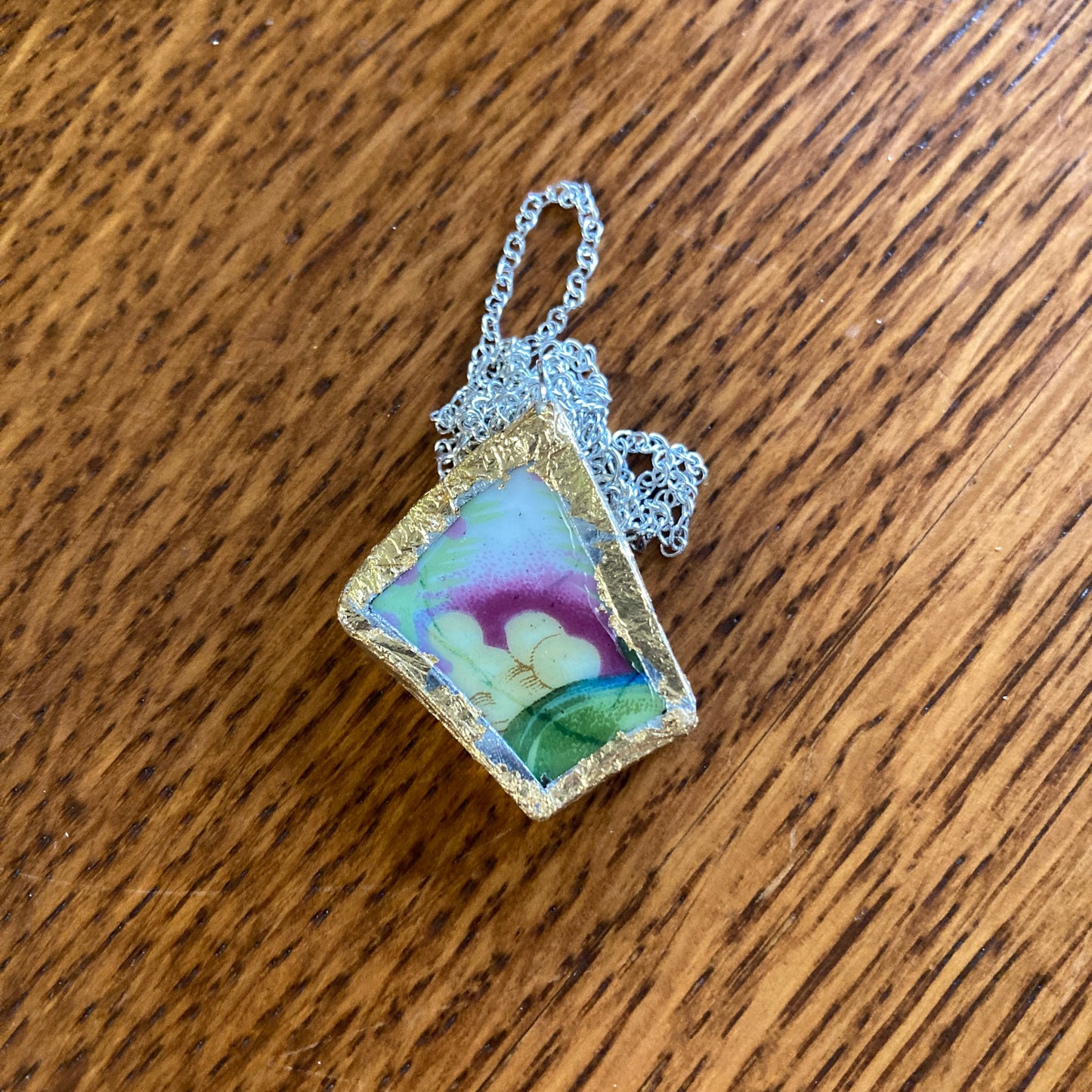Broken Pottery Artisan Made Grape Pendant Fruit Plate Handcrafted Necklace 1 in x 1.25 in