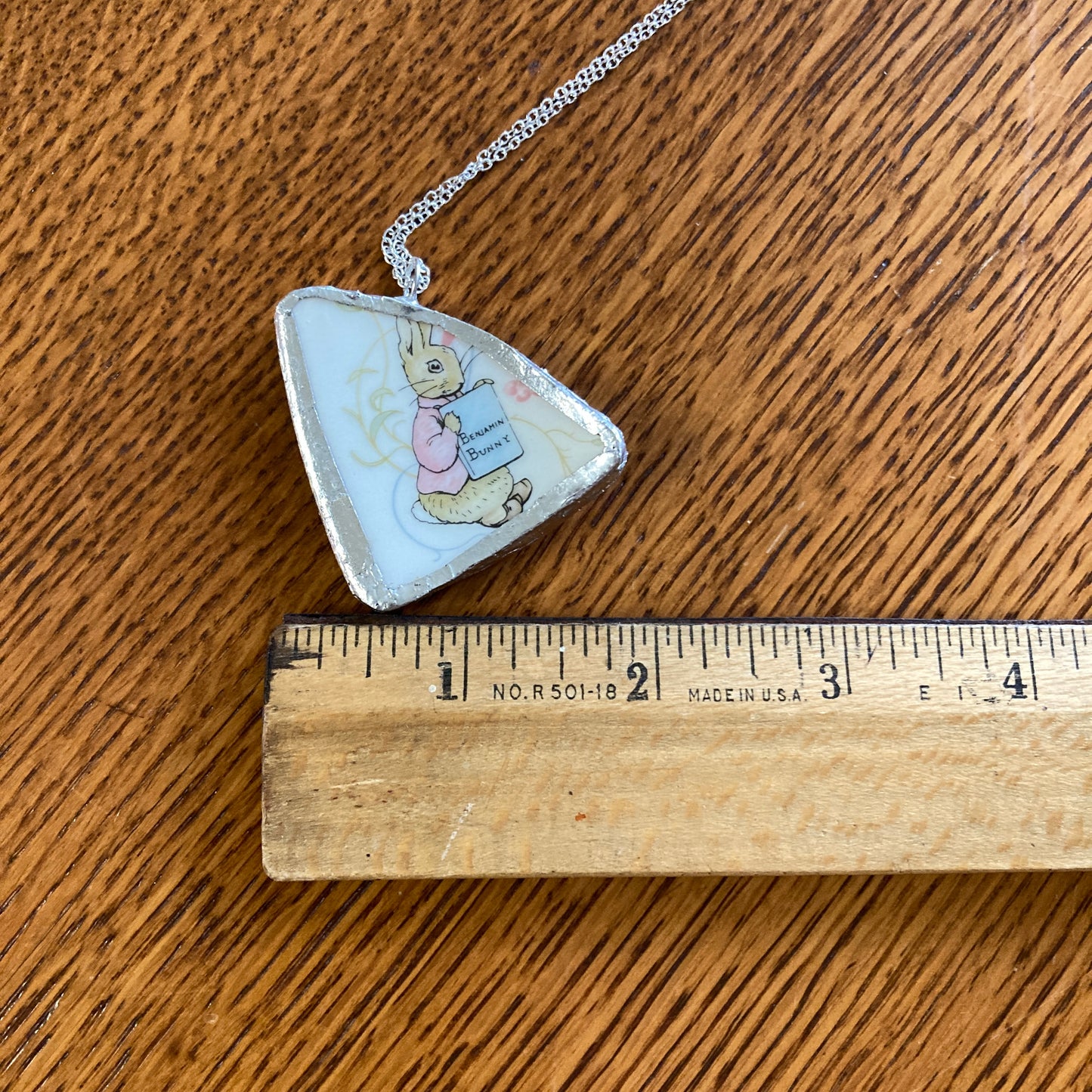 Broken Pottery Artisan Made Benjamin Bunny Pendant Wedgwood Peter Rabbit Collector Plate Handcrafted Necklace 1.75 in x 1.75 in