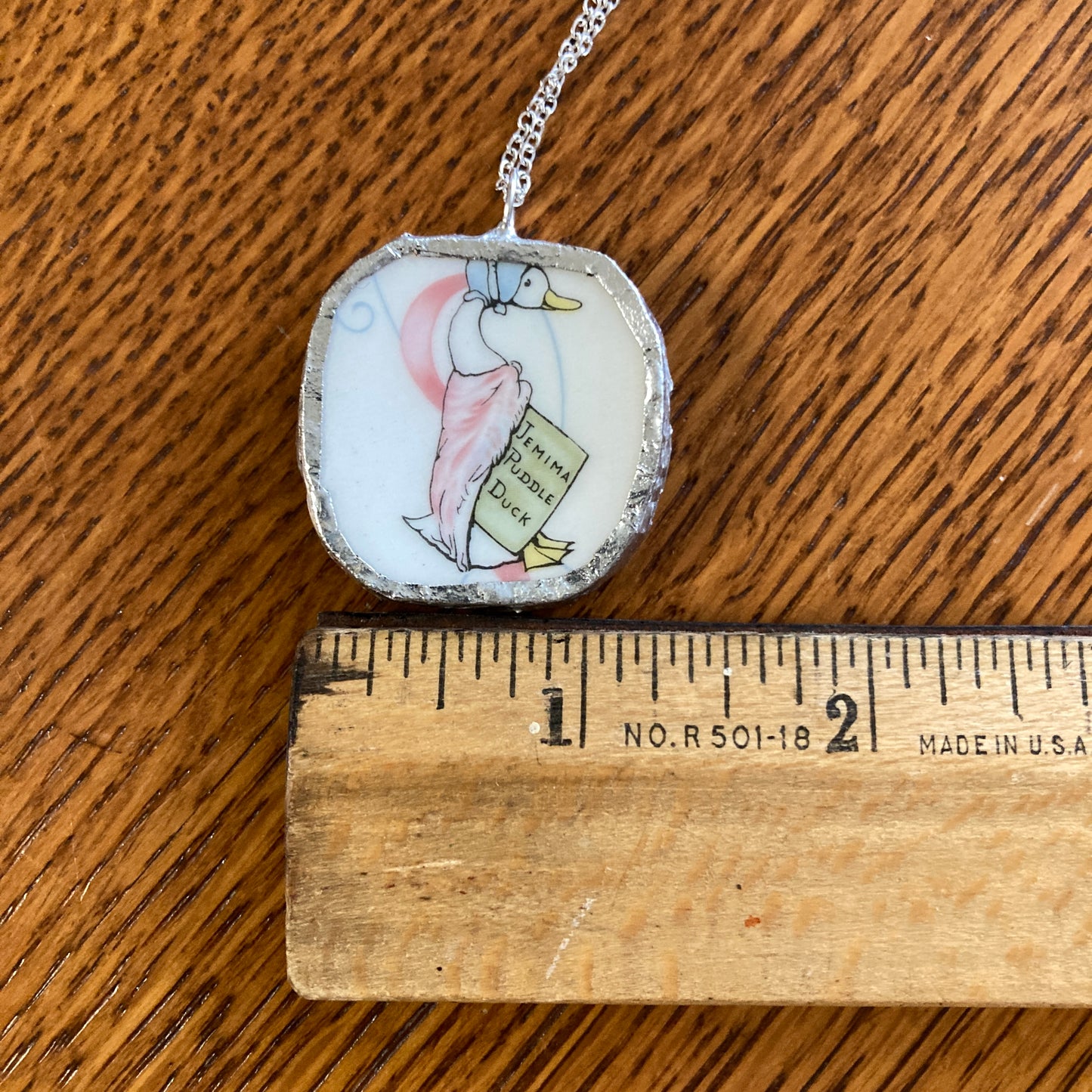 Broken Pottery Artisan Made Jemima Puddle Duck Pendant Wedgwood Peter Rabbit Collector Plate Handcrafted Necklace 1.5 in x 1.25 in