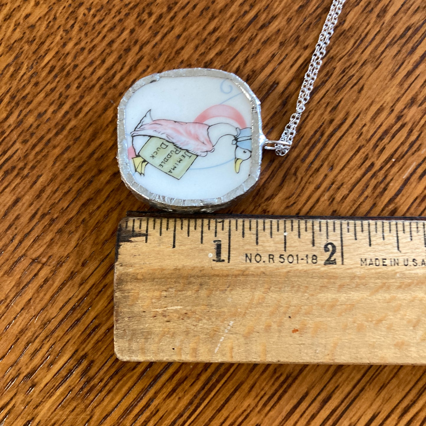 Broken Pottery Artisan Made Jemima Puddle Duck Pendant Wedgwood Peter Rabbit Collector Plate Handcrafted Necklace 1.5 in x 1.25 in