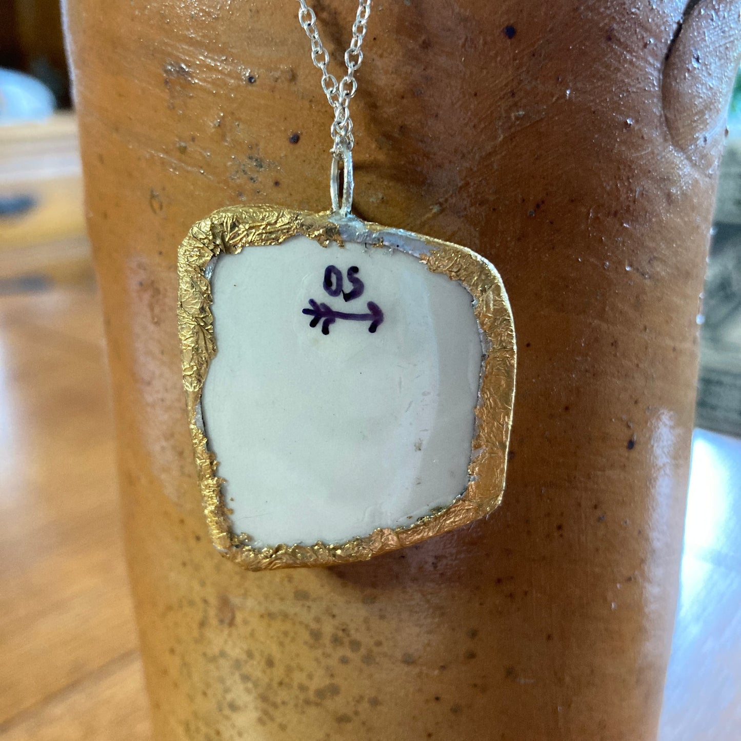 Broken Pottery Artisan Made Mr. Jeremy Fisher Pendant Wedgwood Peter Rabbit Collector Plate Handcrafted Necklace 1.25 in x 1.5 in