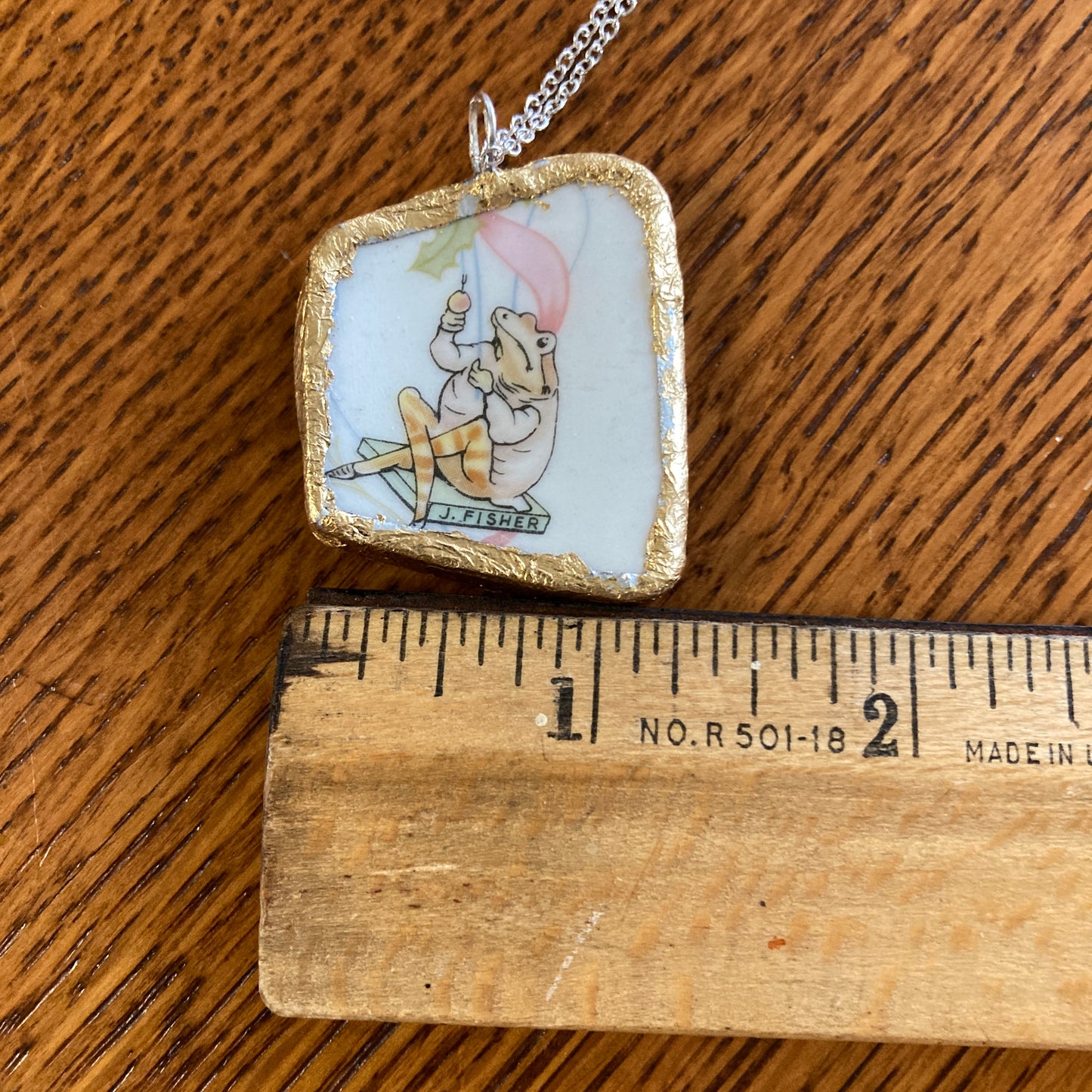 Broken Pottery Artisan Made Mr. Jeremy Fisher Pendant Wedgwood Peter Rabbit Collector Plate Handcrafted Necklace 1.25 in x 1.5 in