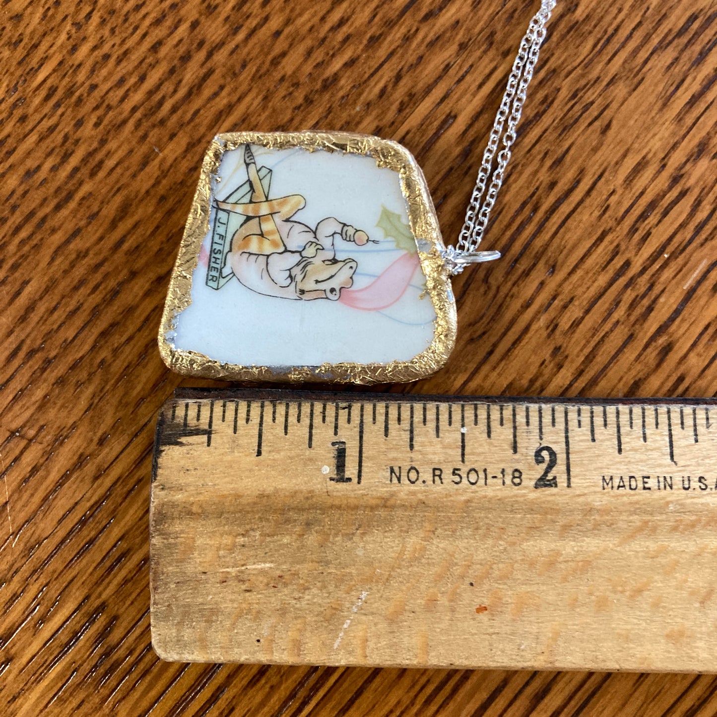Broken Pottery Artisan Made Mr. Jeremy Fisher Pendant Wedgwood Peter Rabbit Collector Plate Handcrafted Necklace 1.25 in x 1.5 in