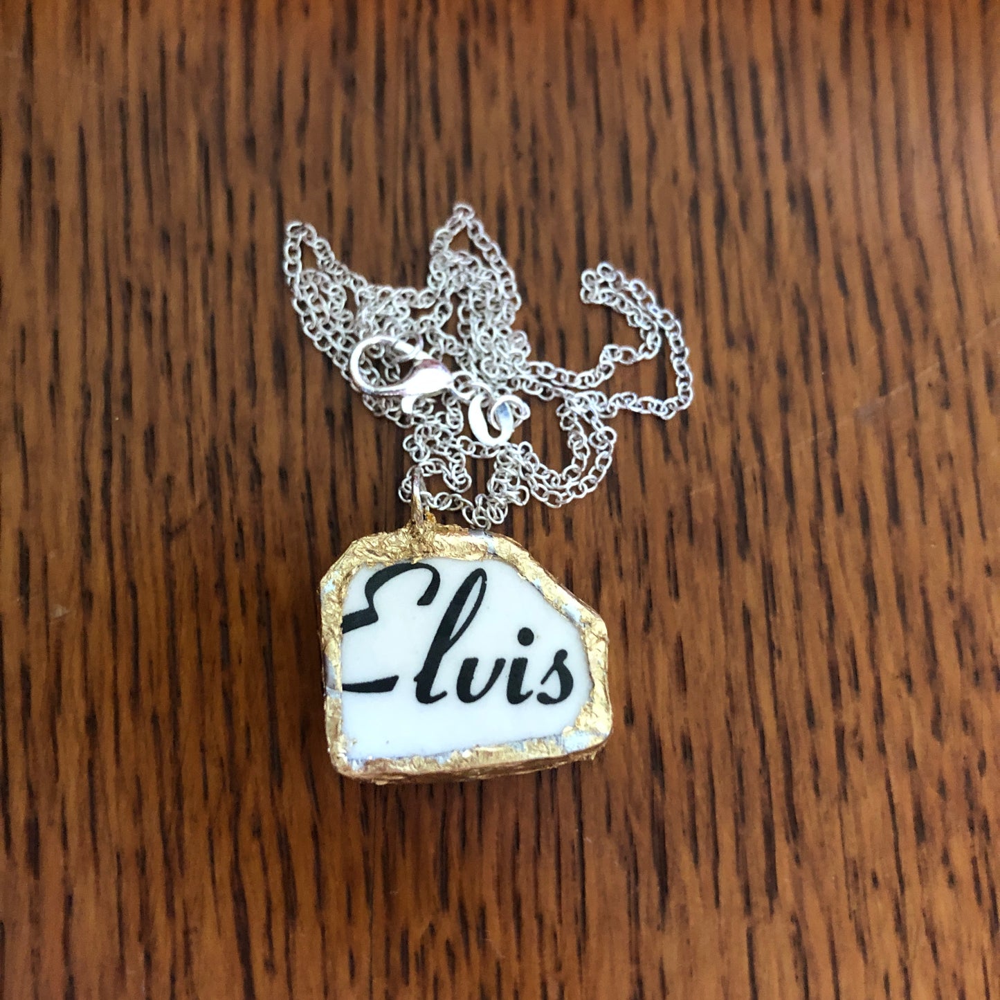 Broken Pottery Artisan Made Pendant Elvis Collector Plate Handcrafted Necklace 1in x 7/8in